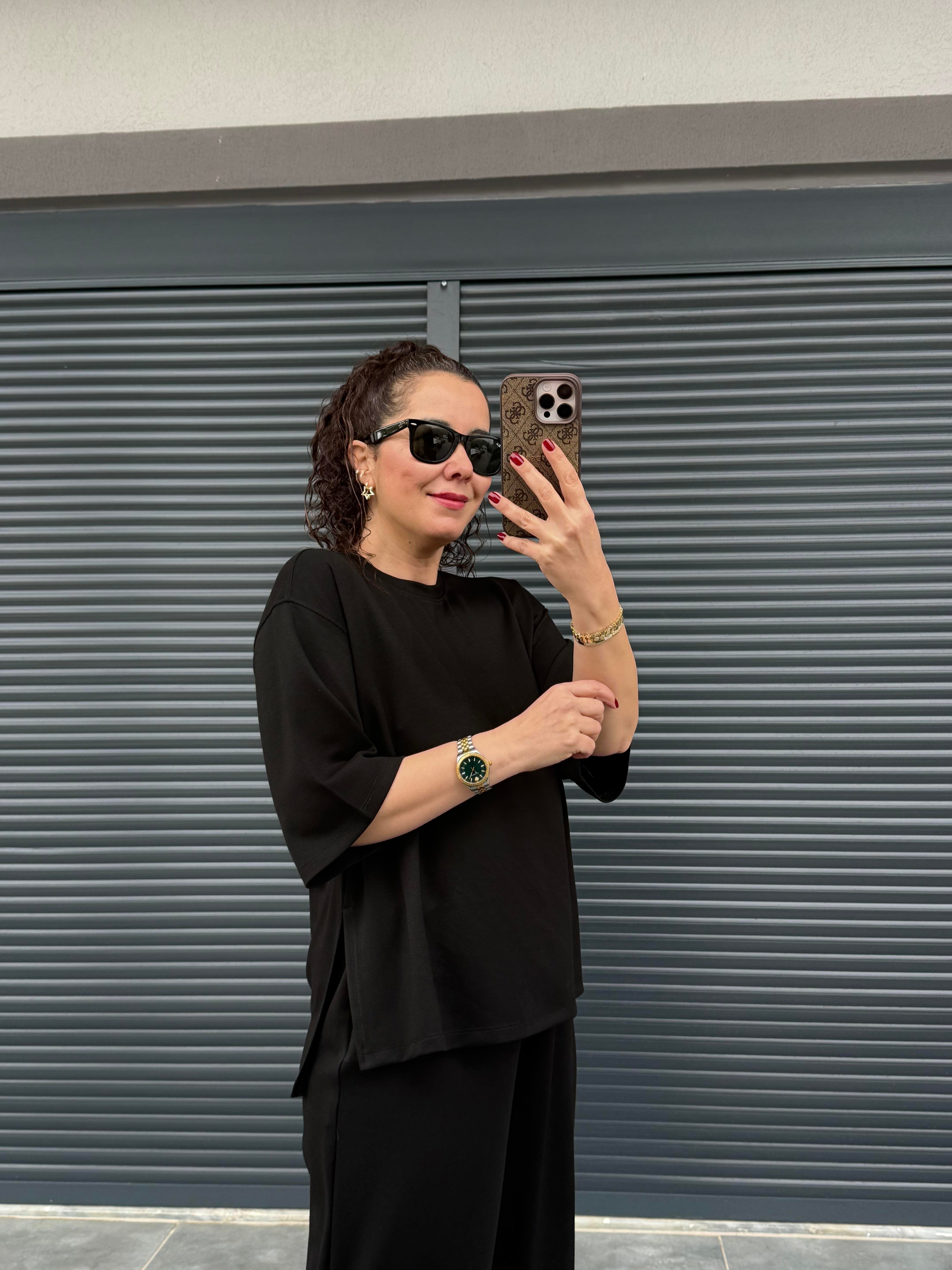 Modal Kumaş T-shirt Pantolon Takım Siyah