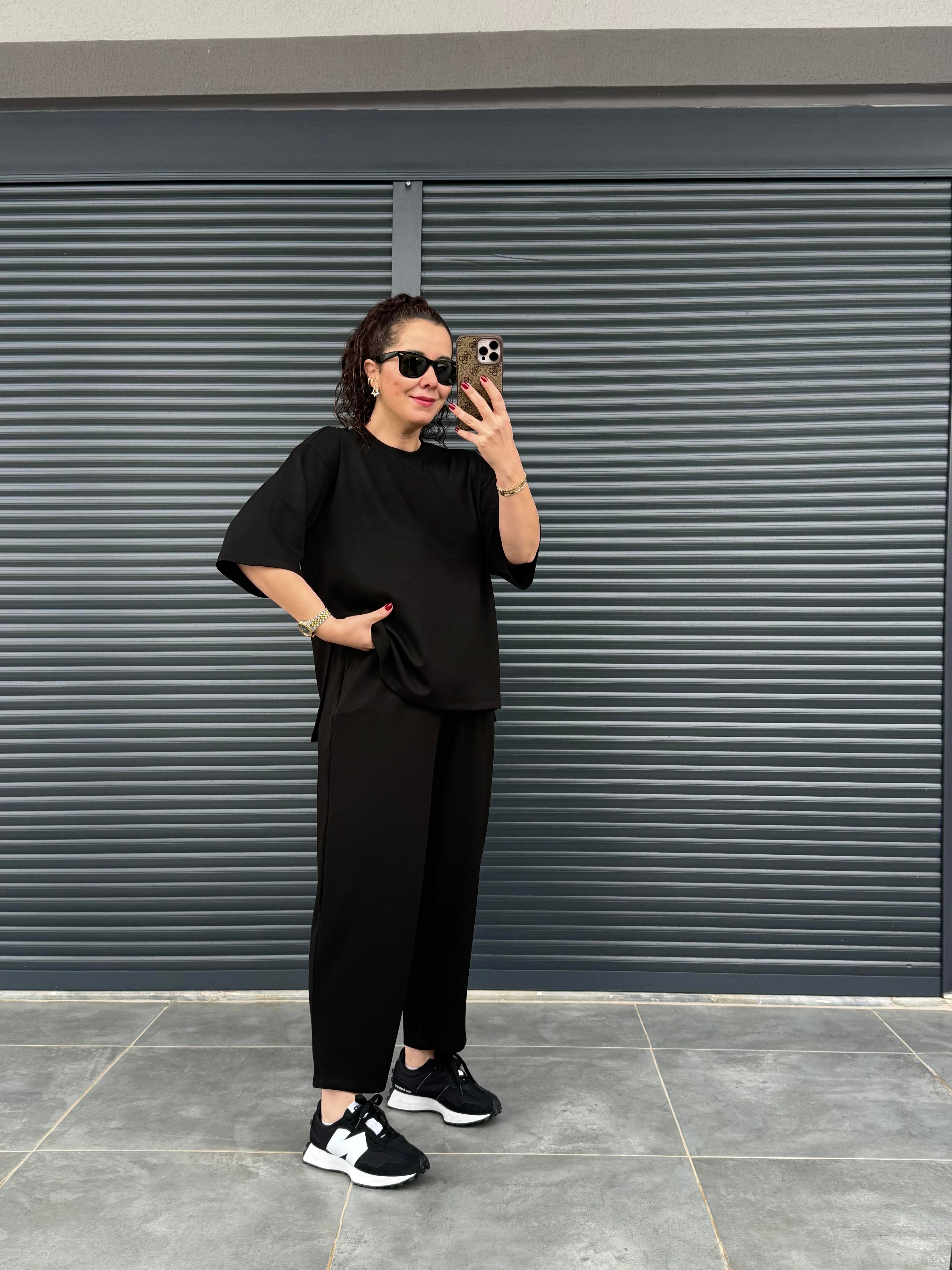 Modal Kumaş T-shirt Pantolon Takım Siyah