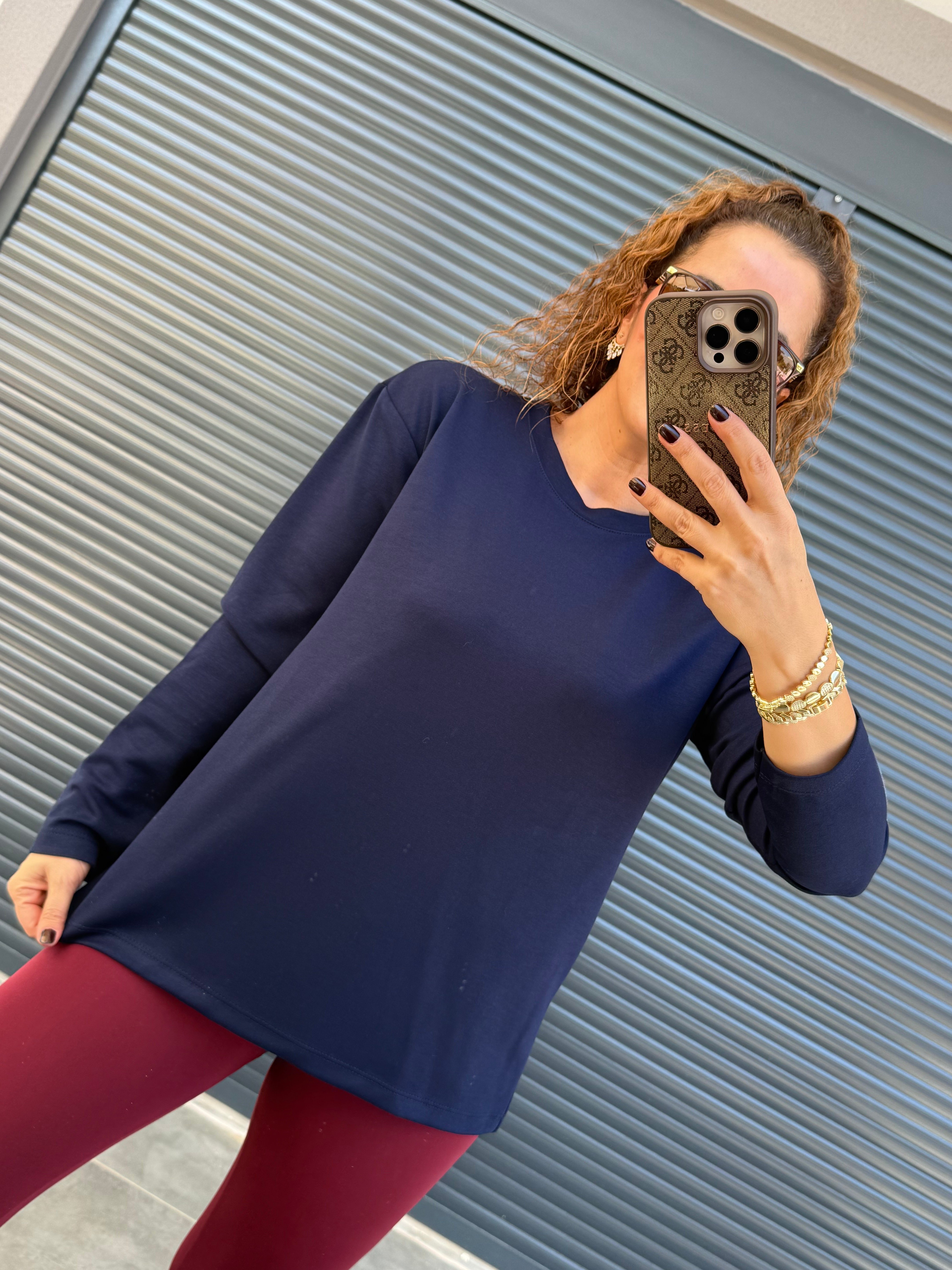 Modal Kumaş Uzun Kollu Basic Lacivert 