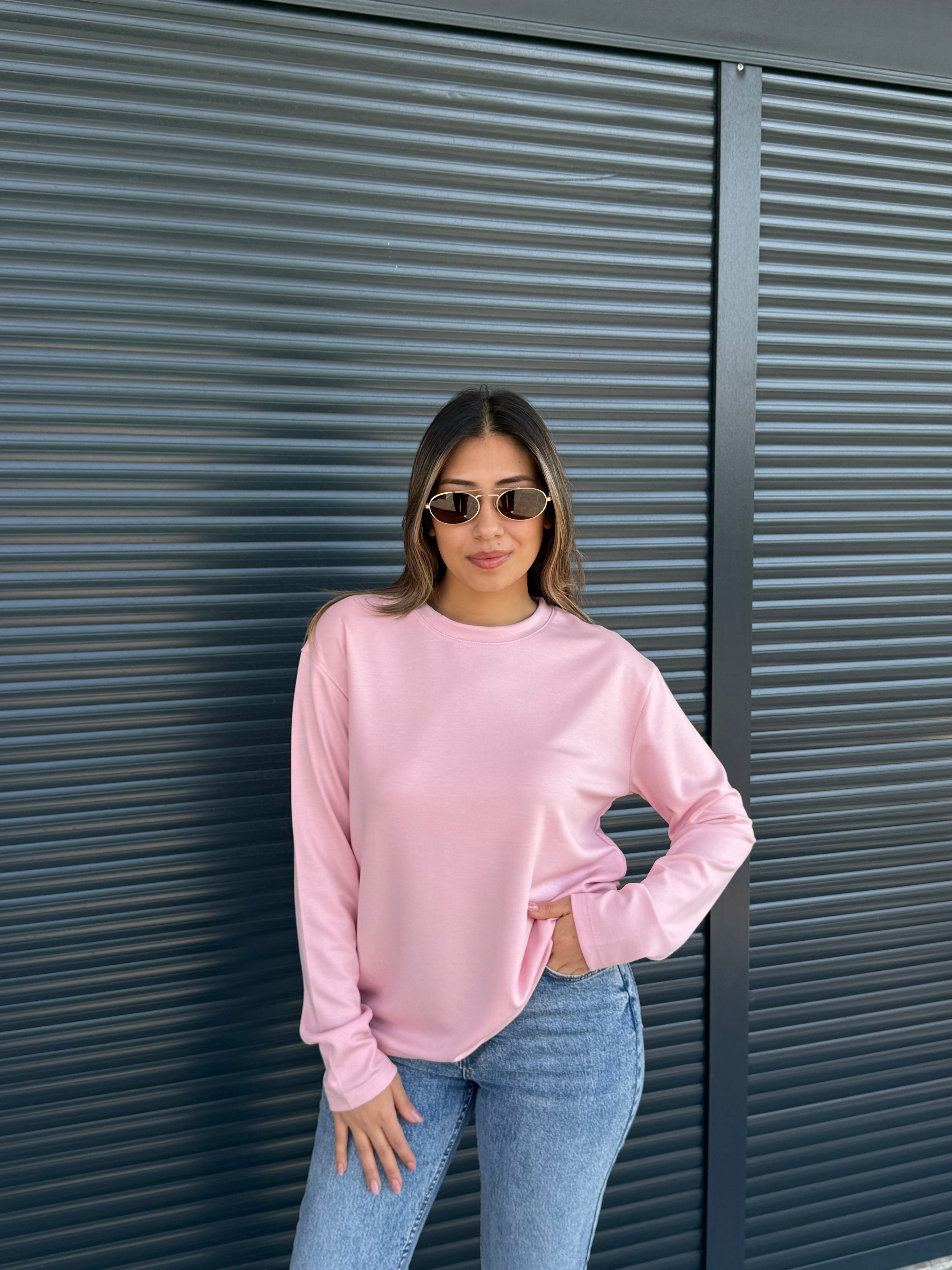 Modal Kumaş Uzun Kollu Basic Pembe