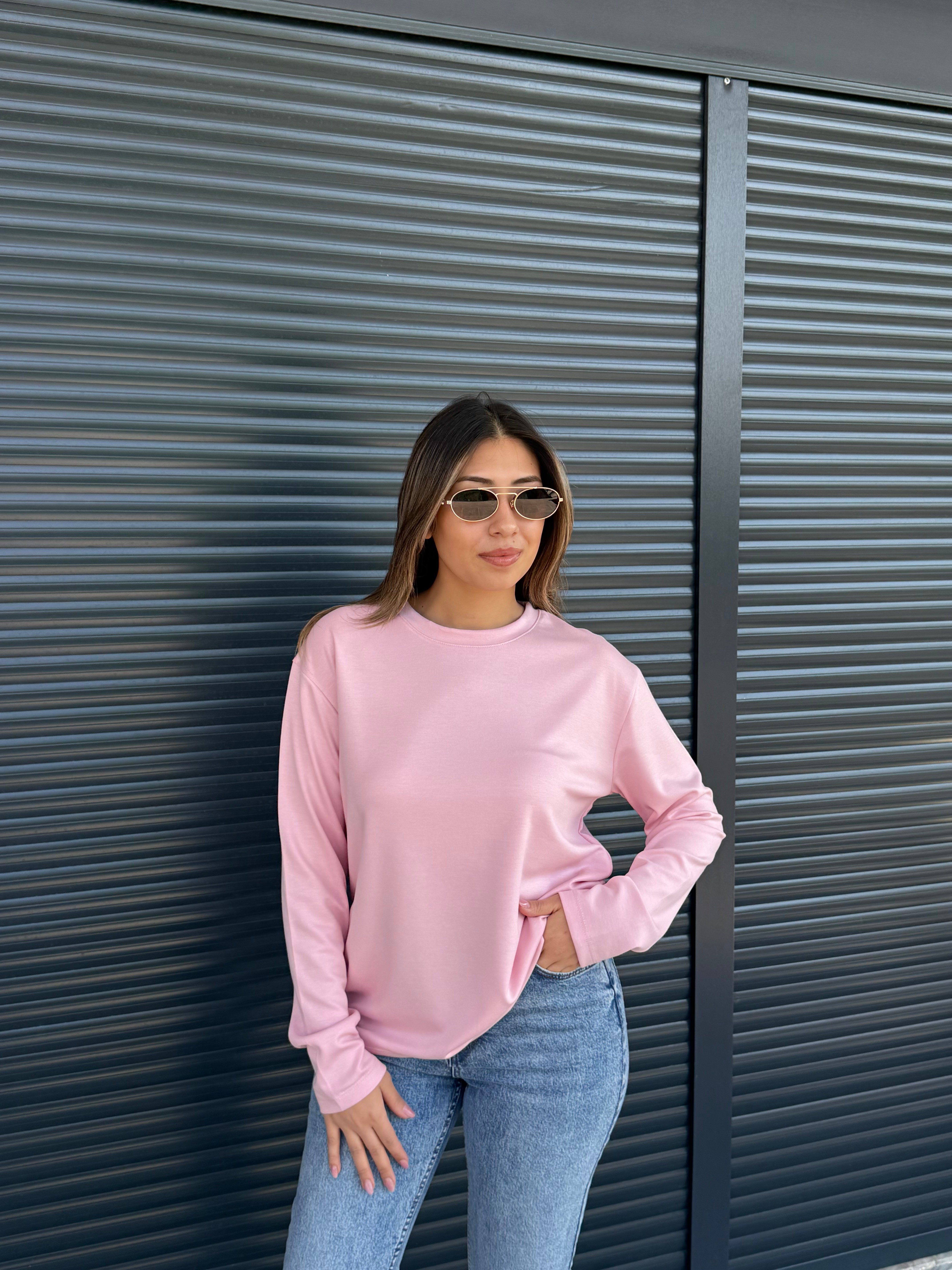 Modal Kumaş Uzun Kollu Basic Pembe