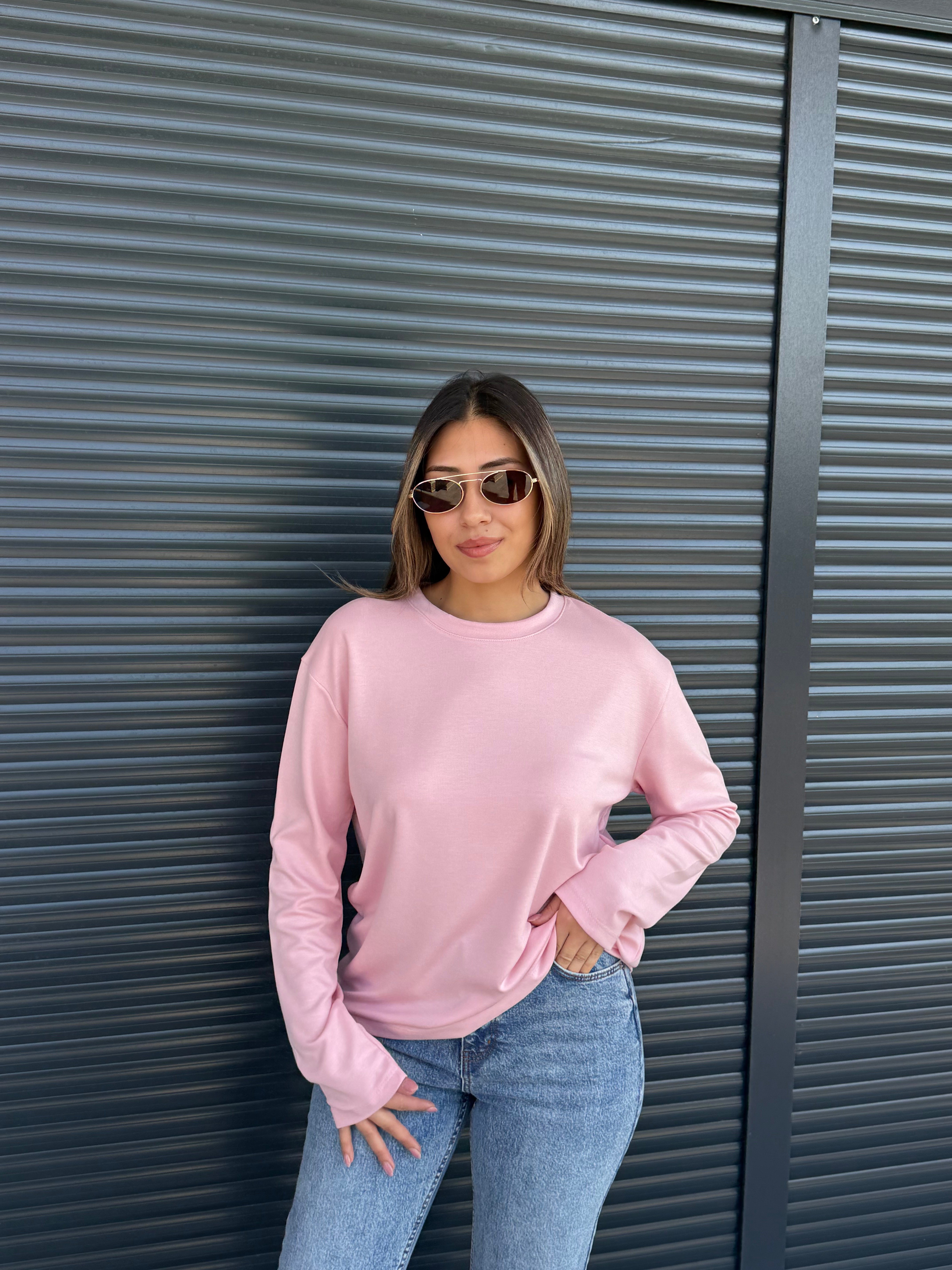 Modal Kumaş Uzun Kollu Basic Pembe