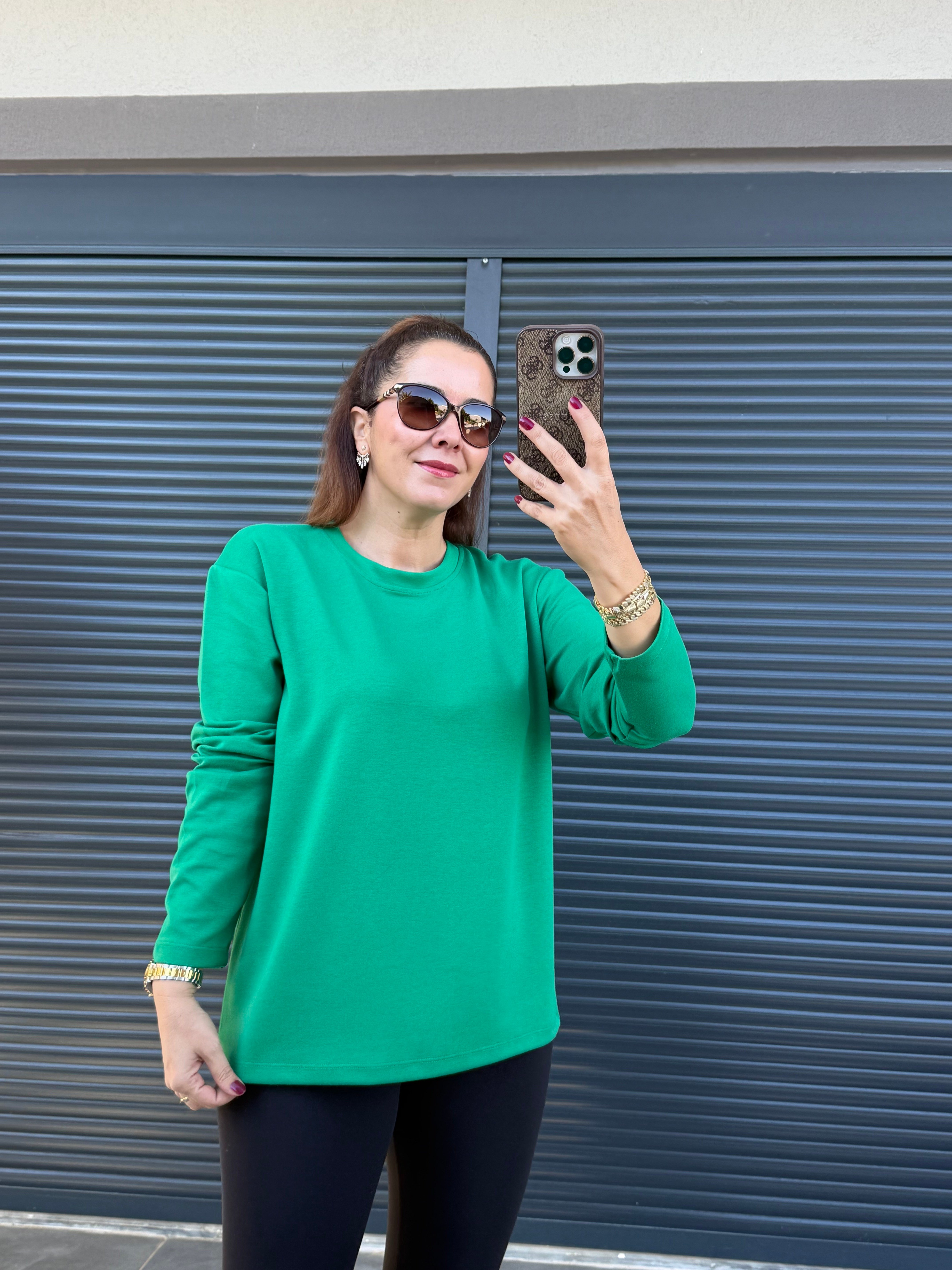 Modal Kumaş Uzun Kollu Basic Yeşil