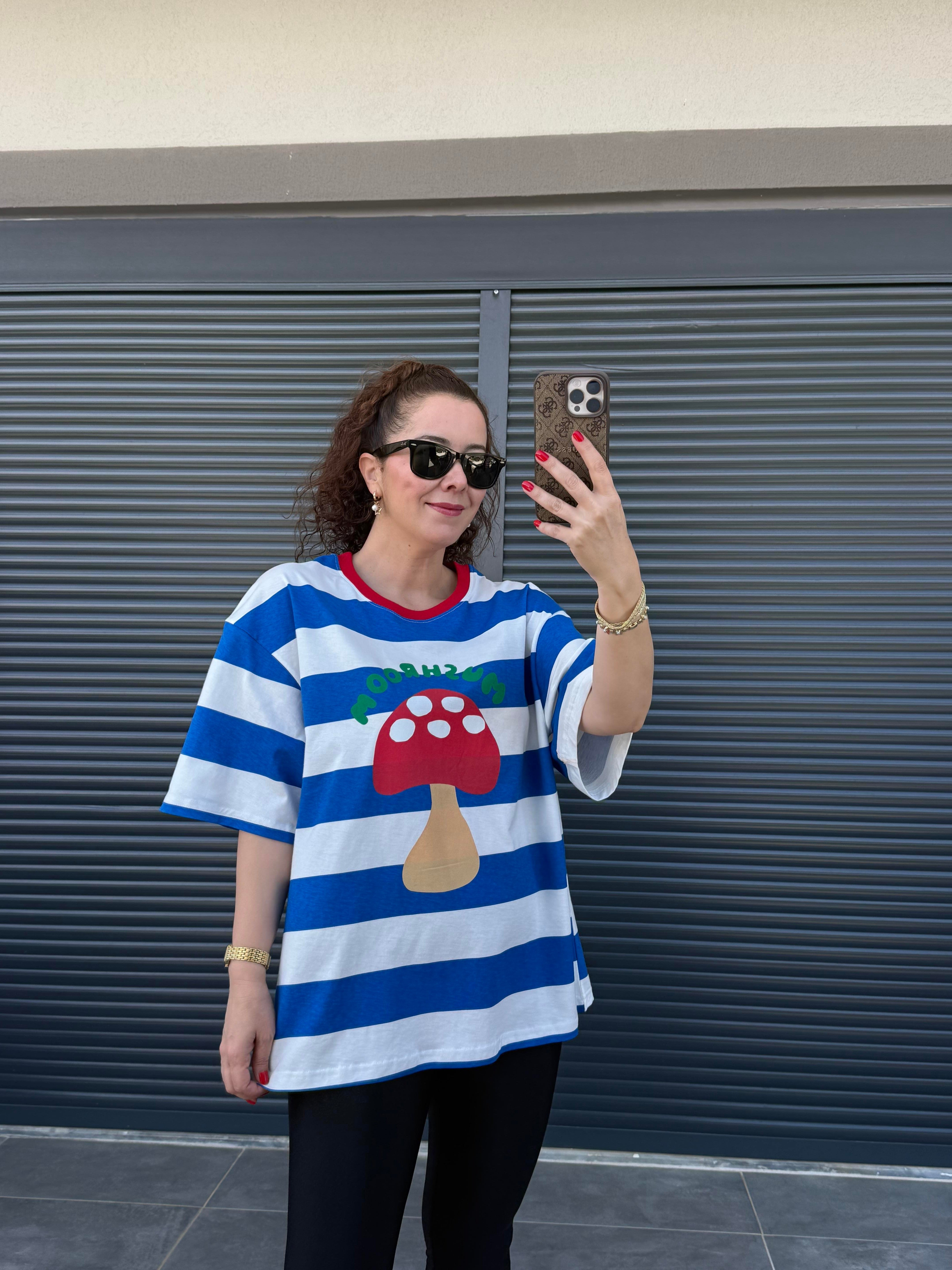 Mushroom Çizgili Oversize T-shirt