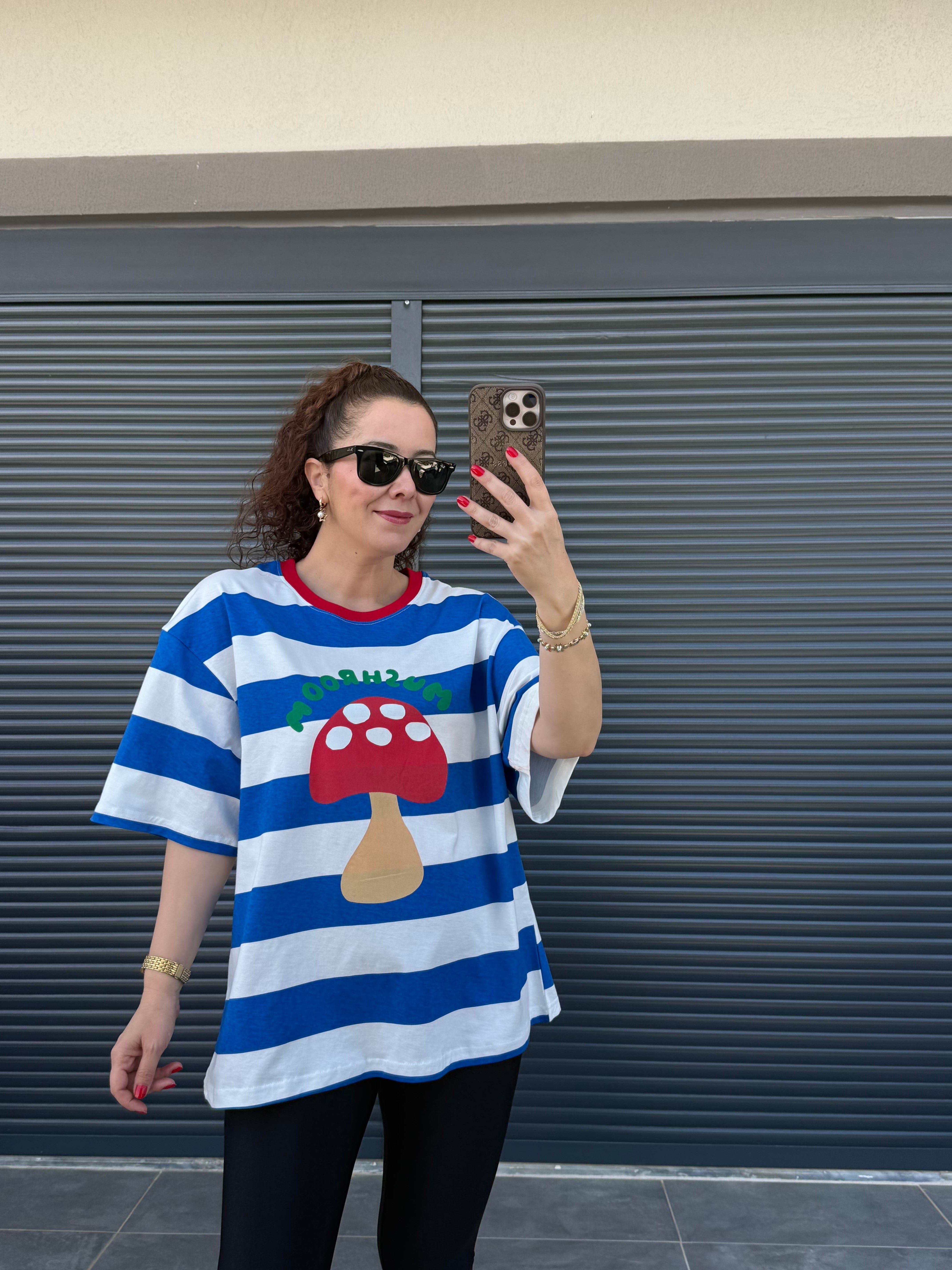 Mushroom Çizgili Oversize T-shirt