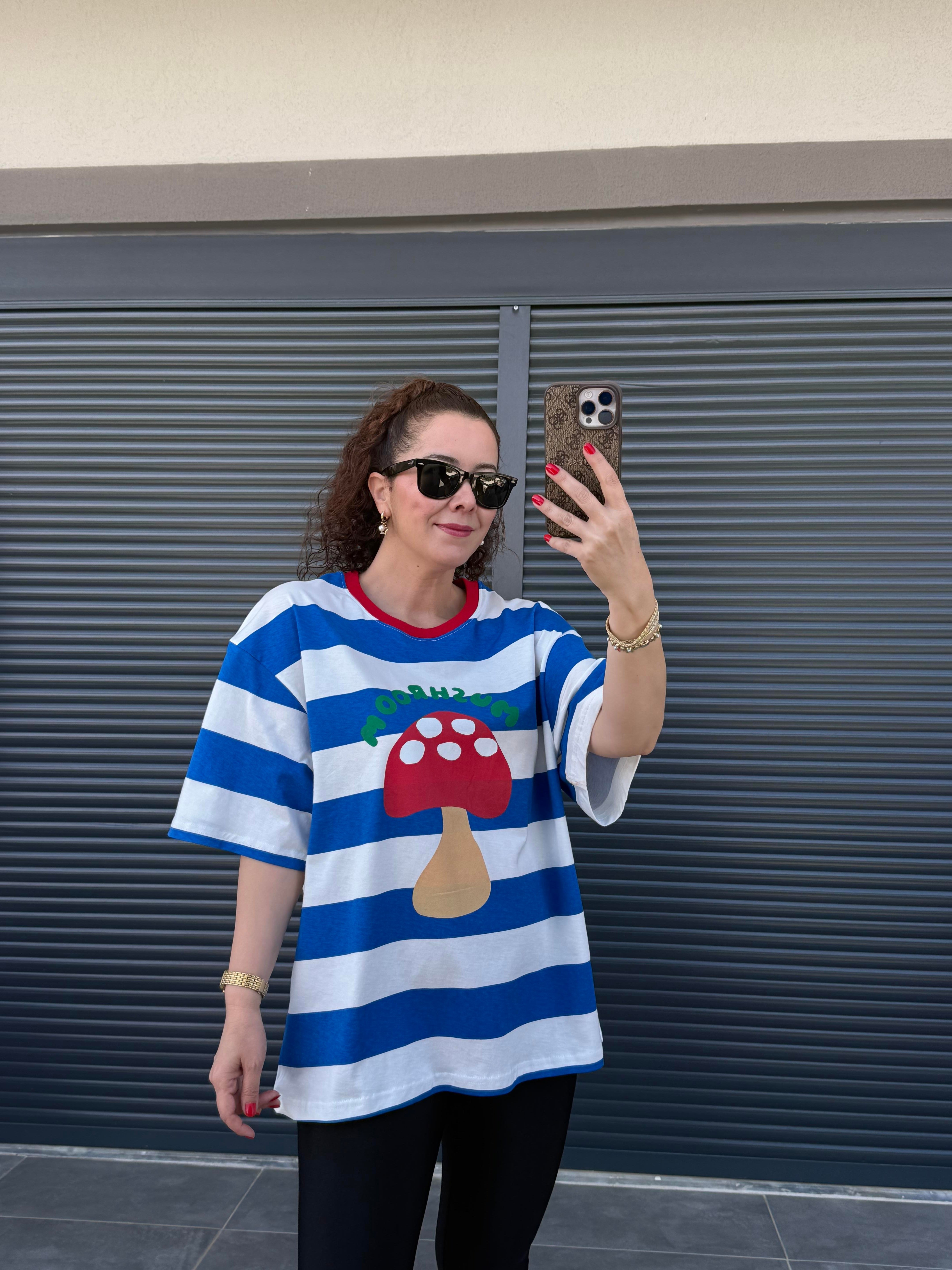 Mushroom Çizgili Oversize T-shirt