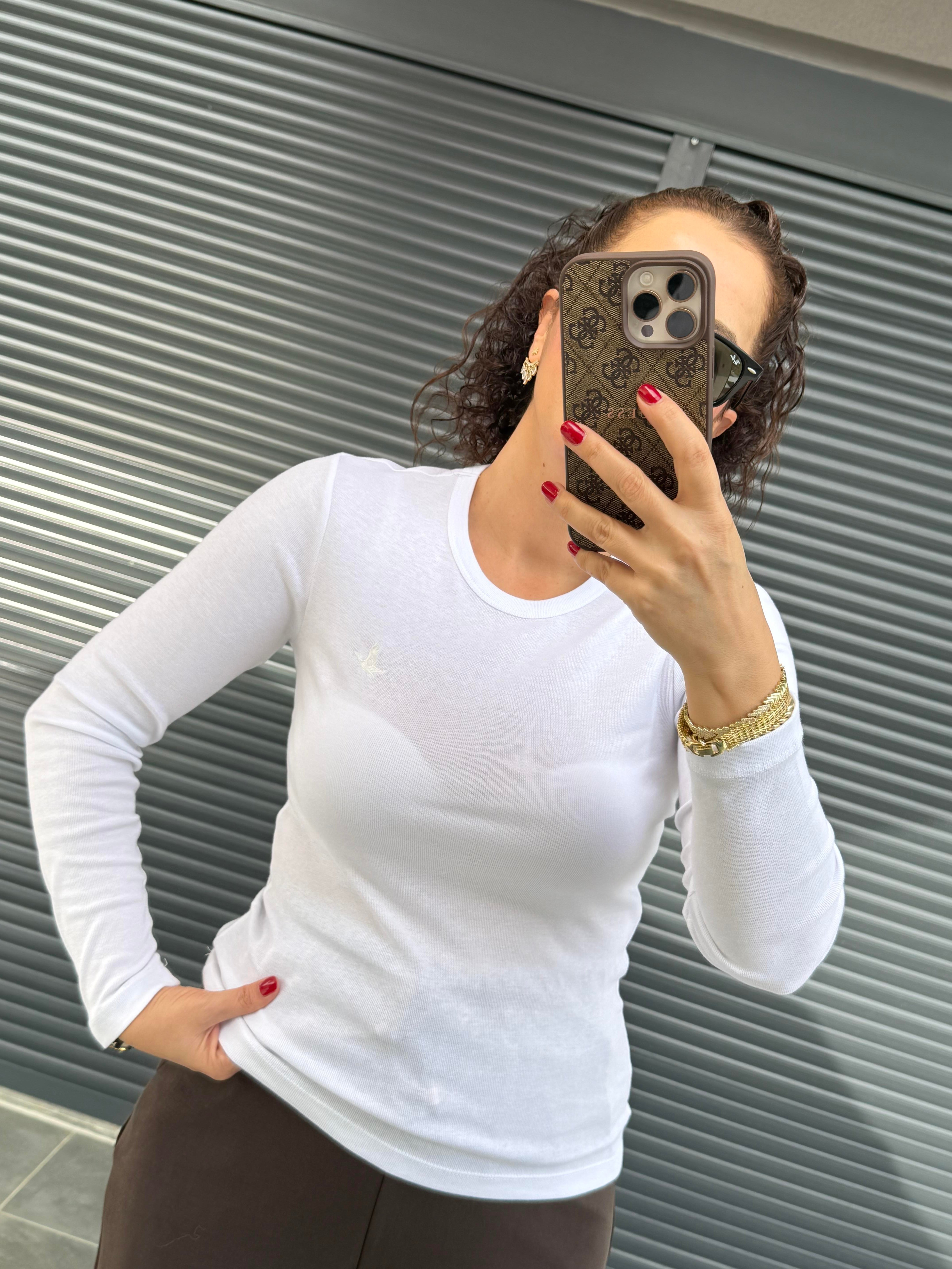 Orj Marka Kuş Nakışlı Basic Beyaz