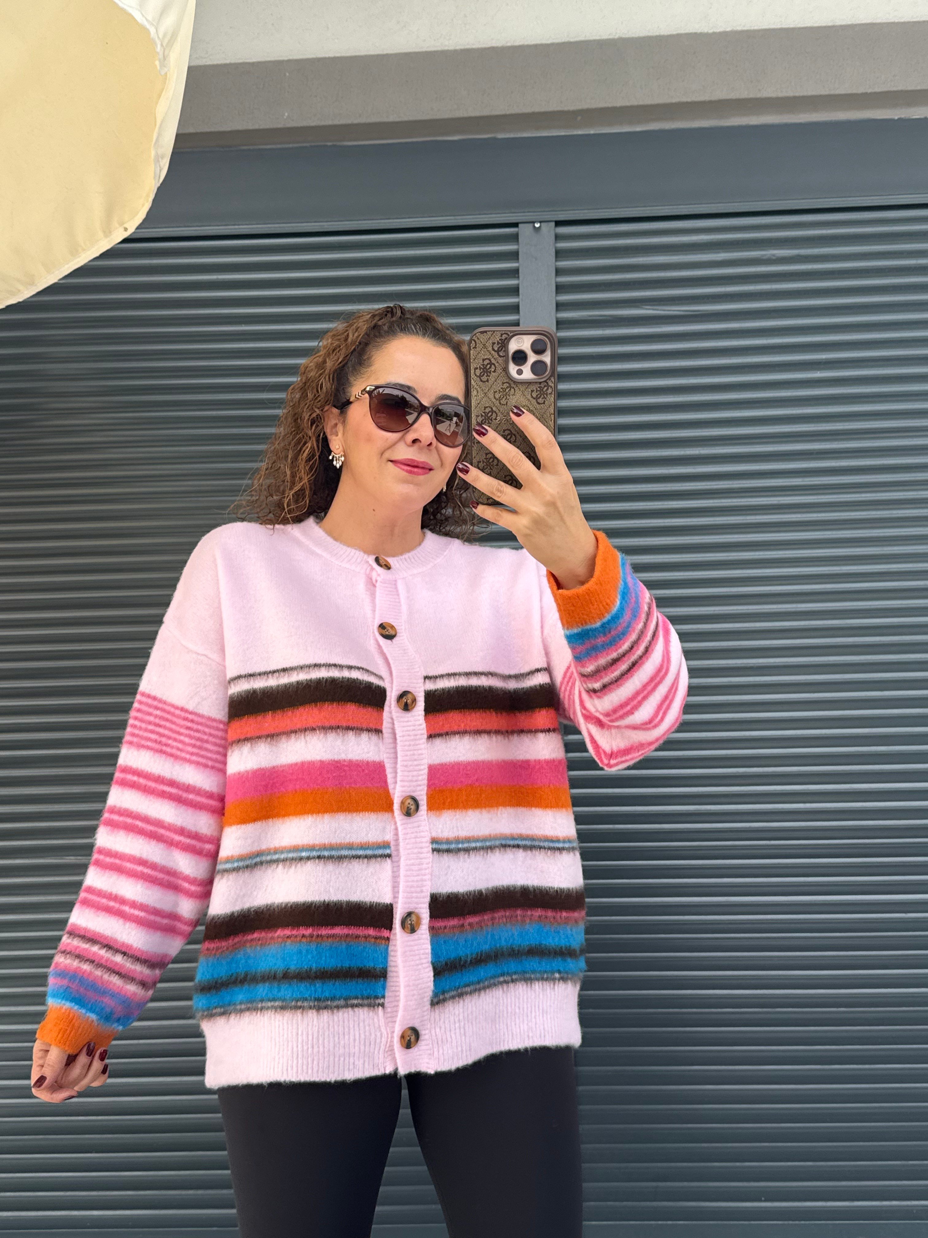 Pembe Çizgili Yumoş Hırka 