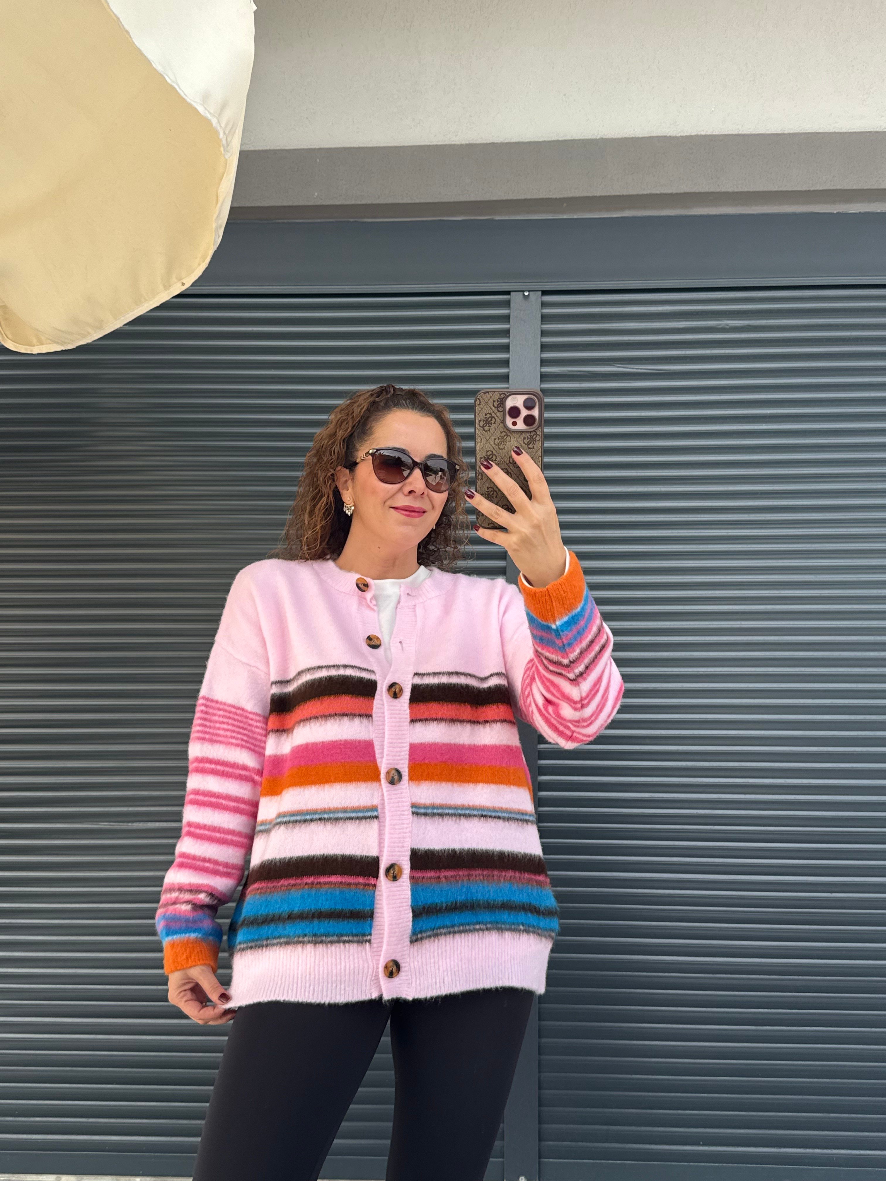 Pembe Çizgili Yumoş Hırka 
