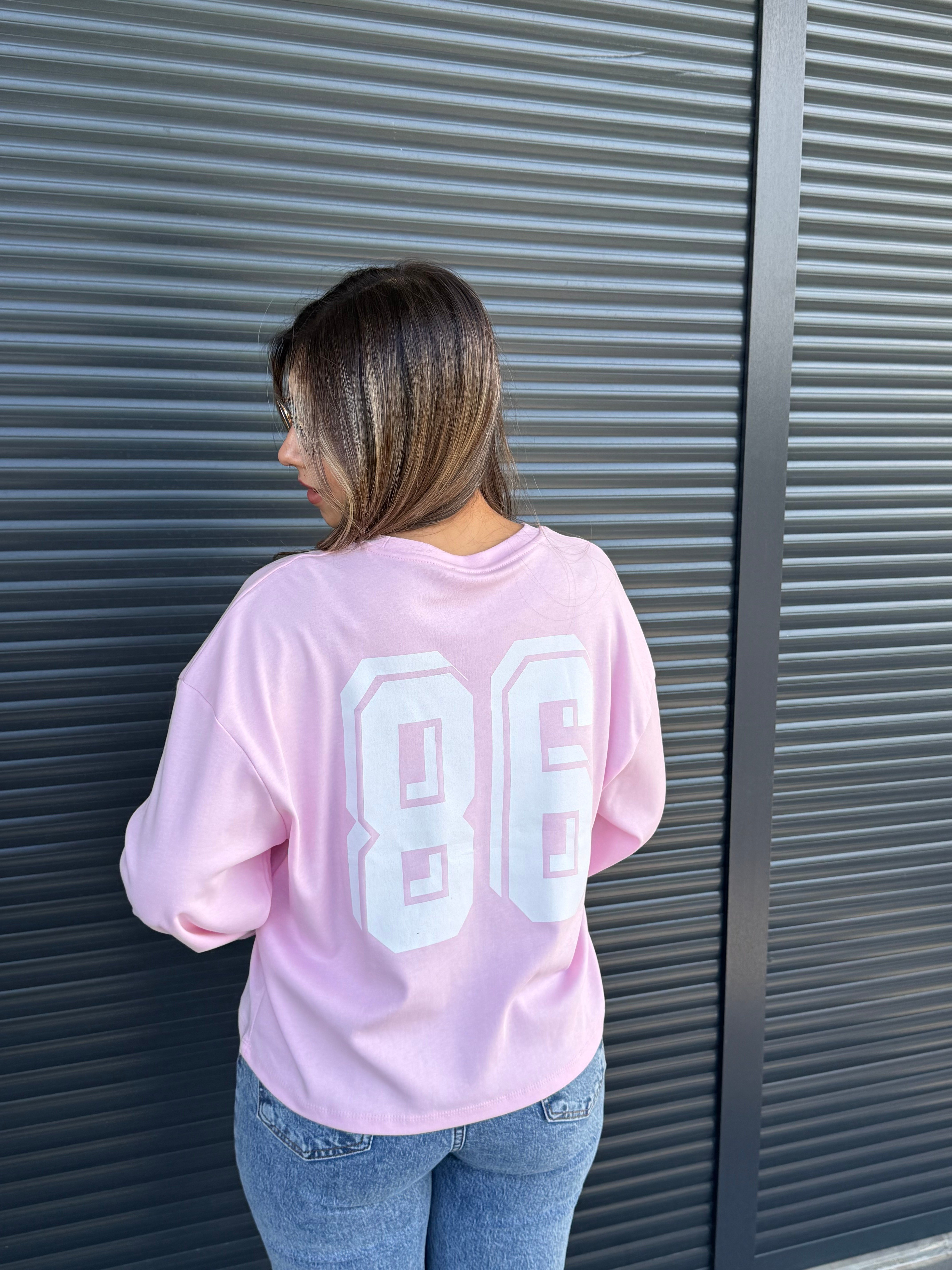Pembe Yazı Baskılı İnce Sweatshirt