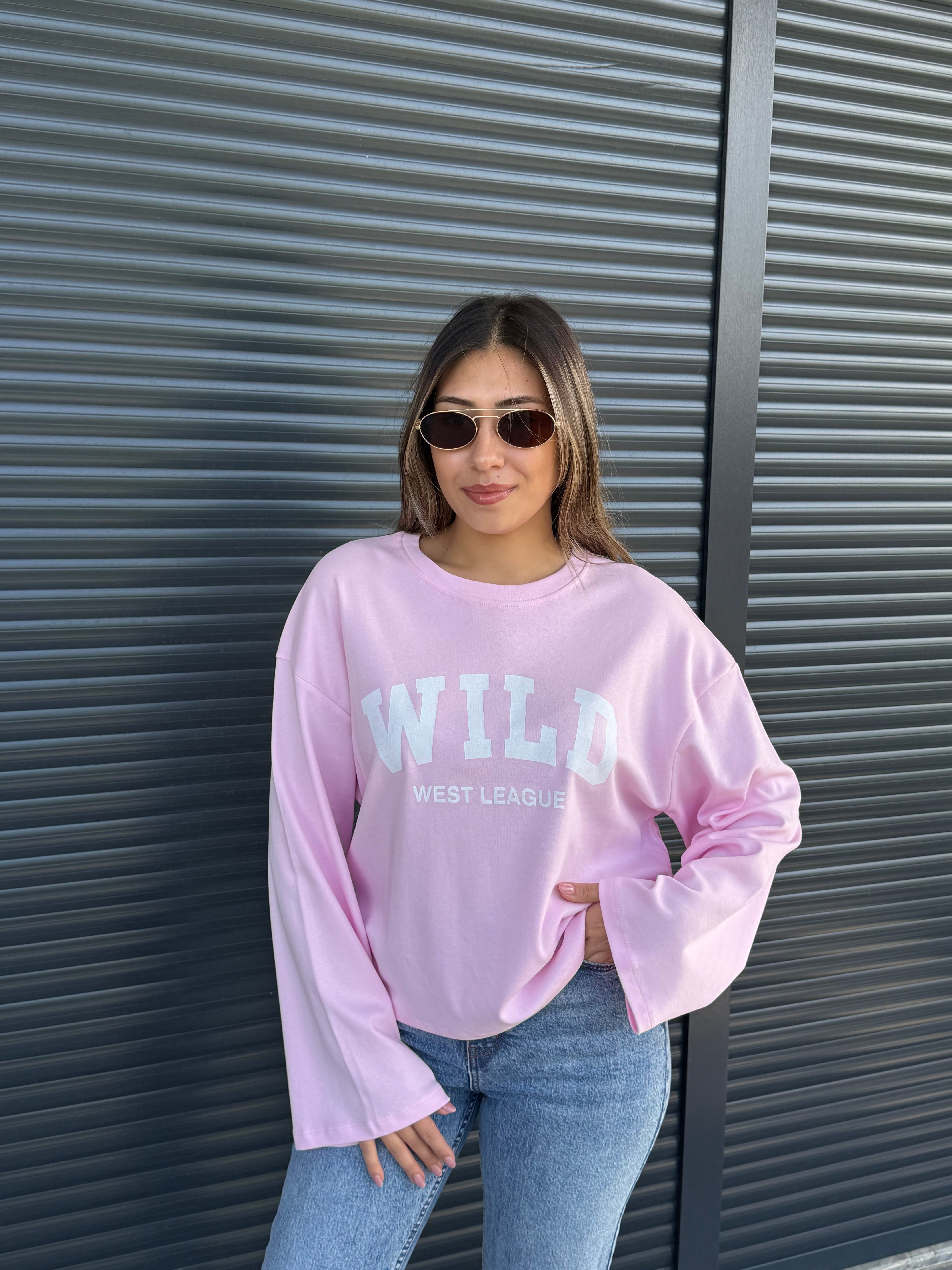 Pembe Yazı Baskılı İnce Sweatshirt