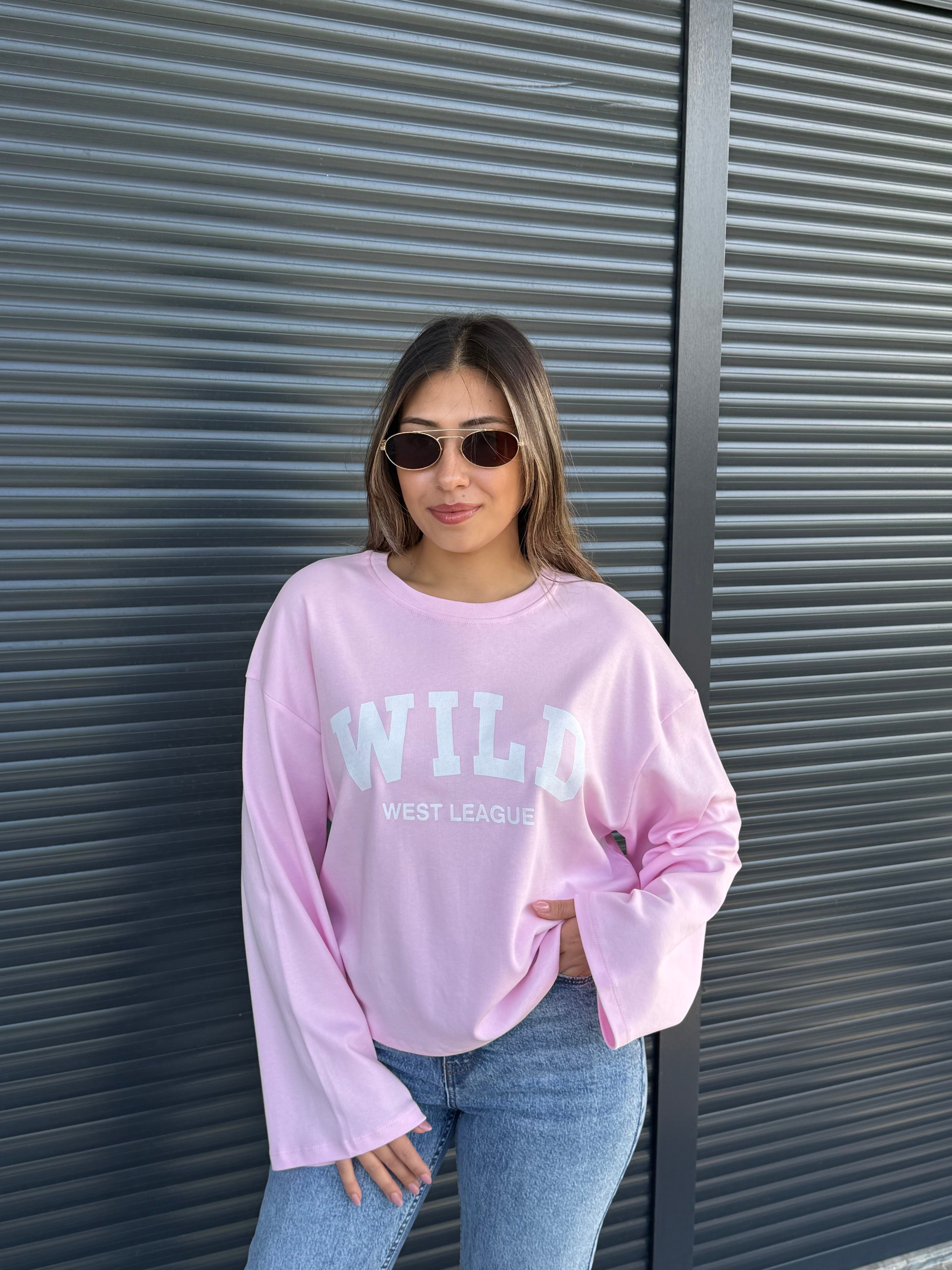 Pembe Yazı Baskılı İnce Sweatshirt