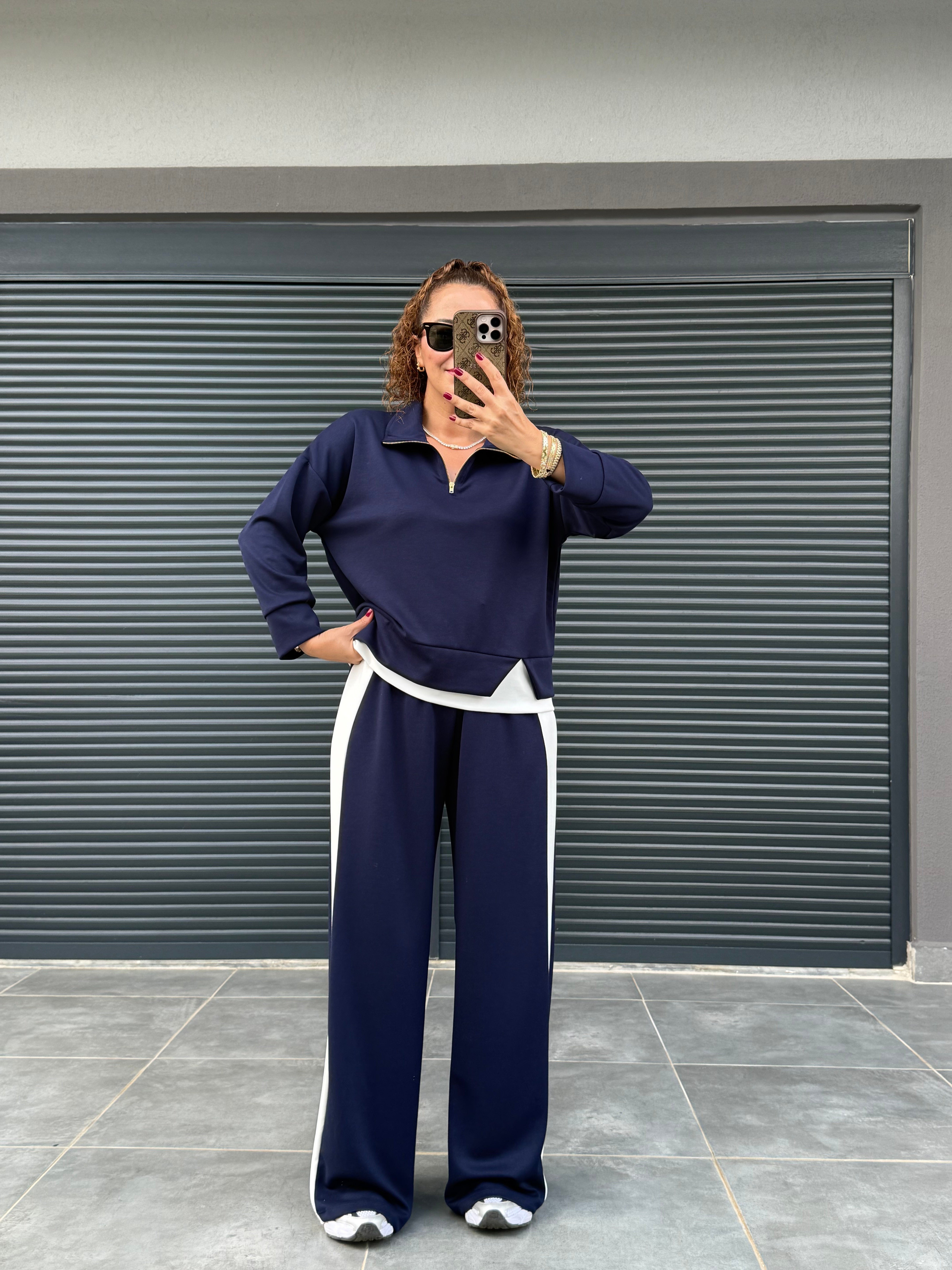 Polo Yaka Garnili Modal Takım Lacivert