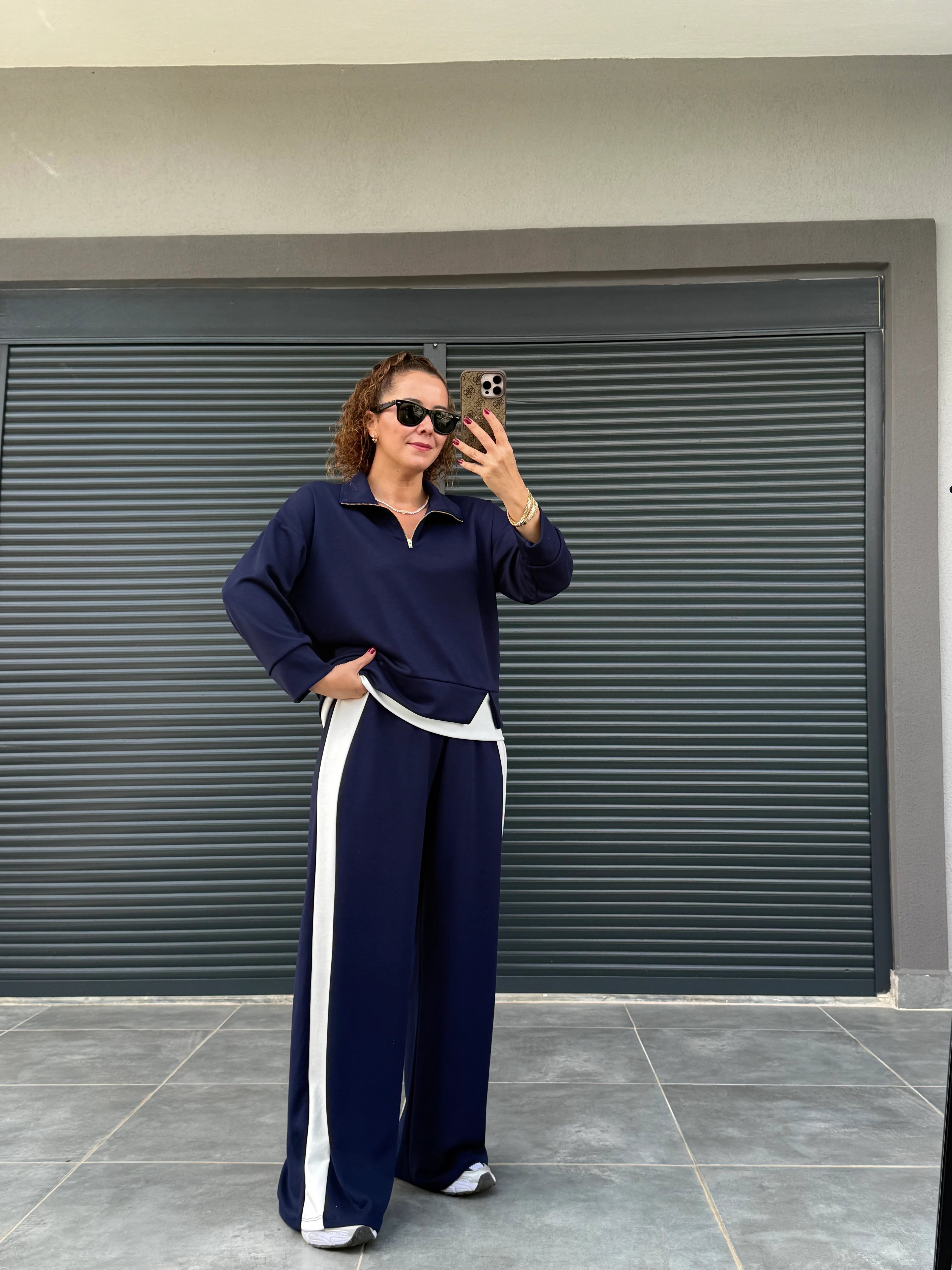 Polo Yaka Garnili Modal Takım Lacivert