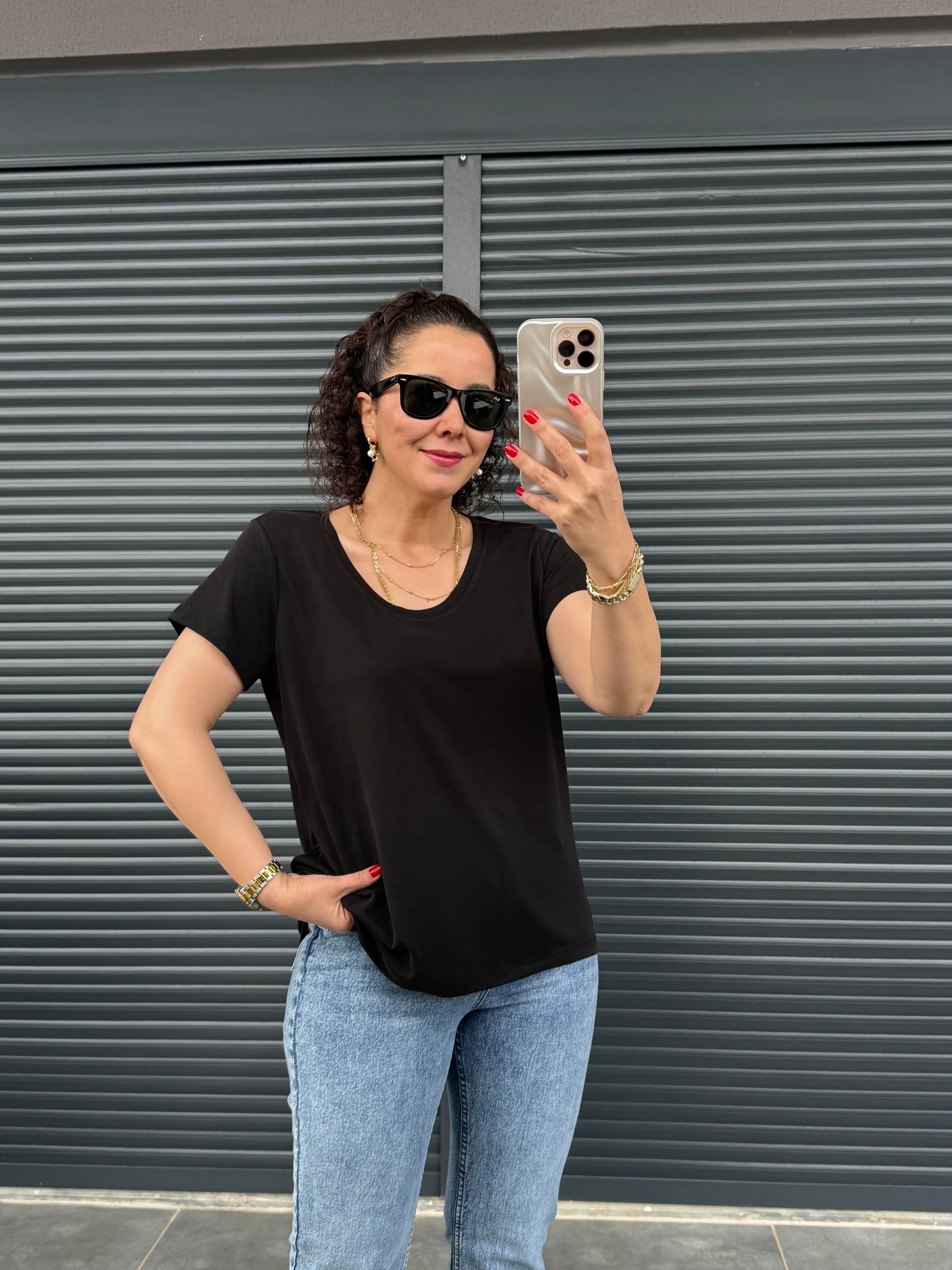 Premiım Bisiklet Yaka Basic T-shirt Siyah