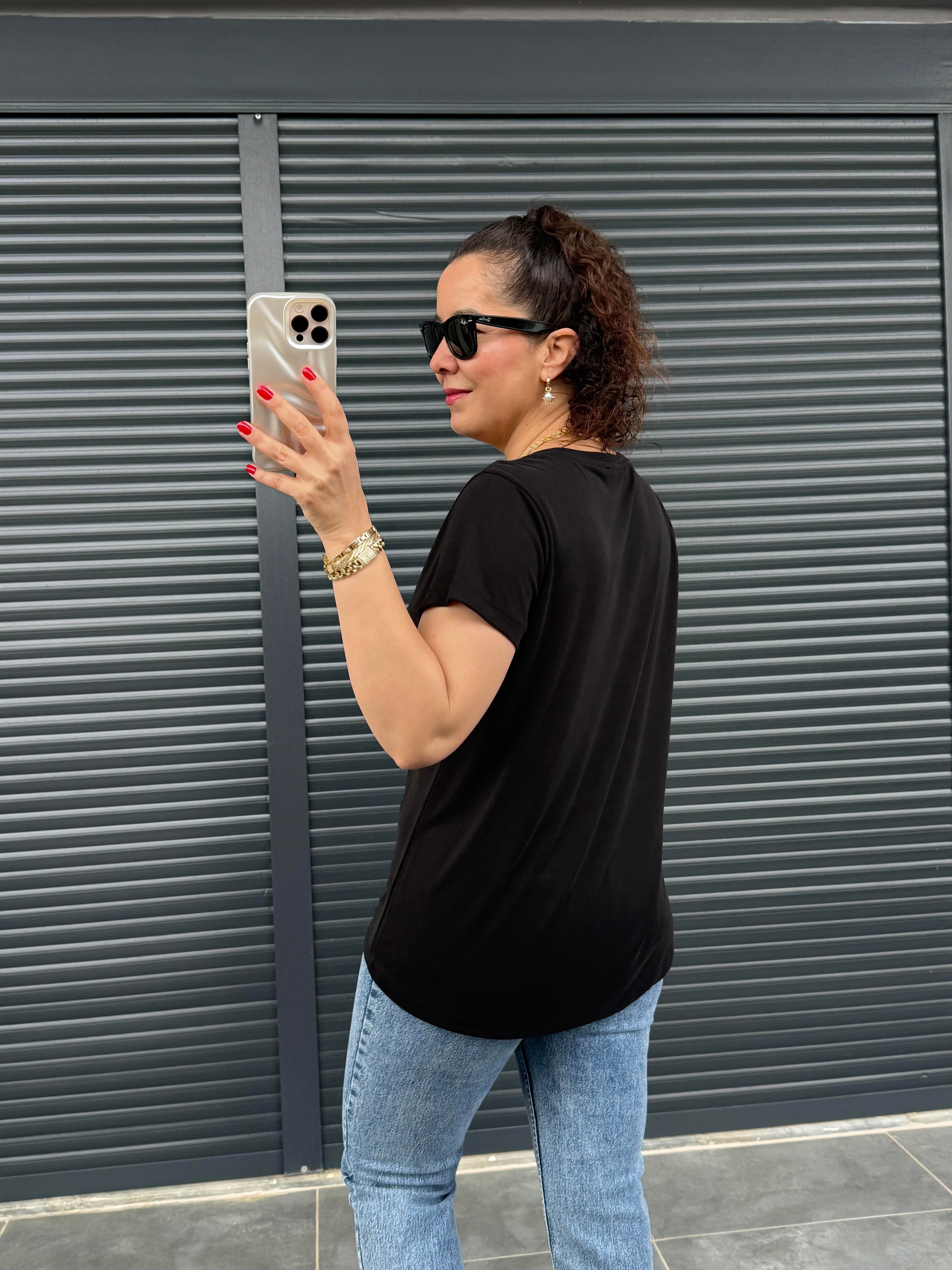 Premiım Bisiklet Yaka Basic T-shirt Siyah
