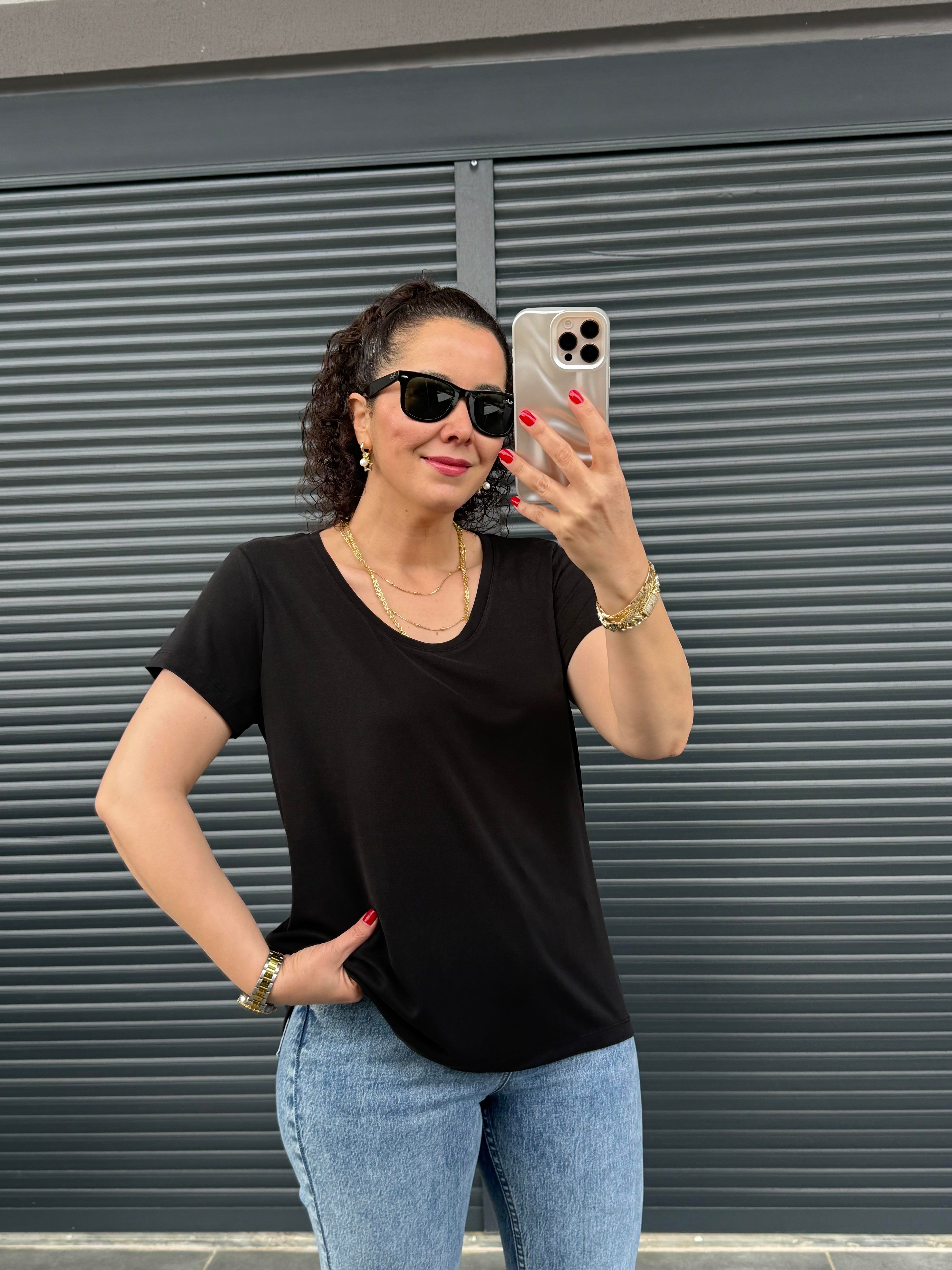 Premiım Bisiklet Yaka Basic T-shirt Siyah