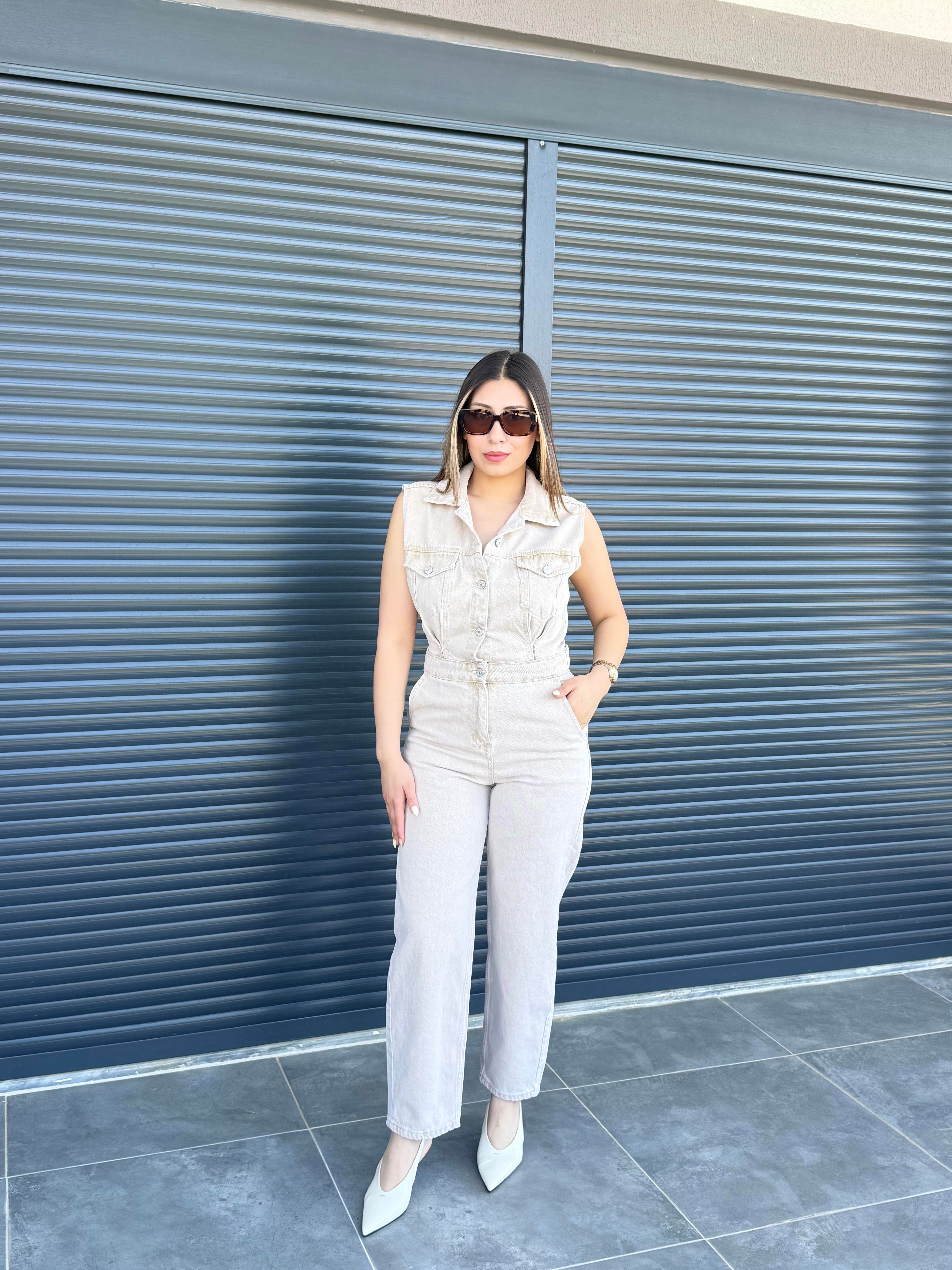 Premium Bej Denim Tulum
