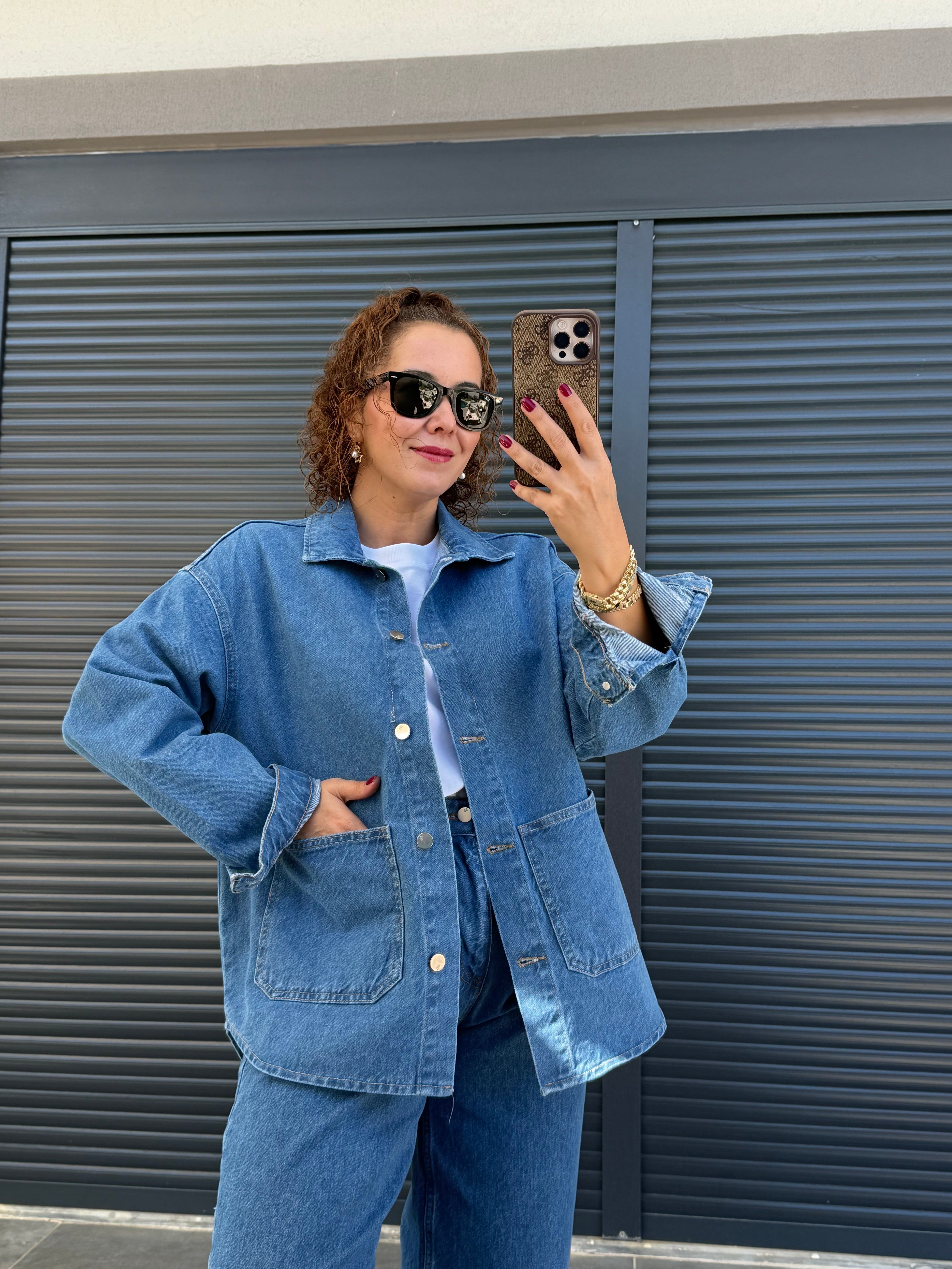 Premium Cepli Denim Ceket  Mavi