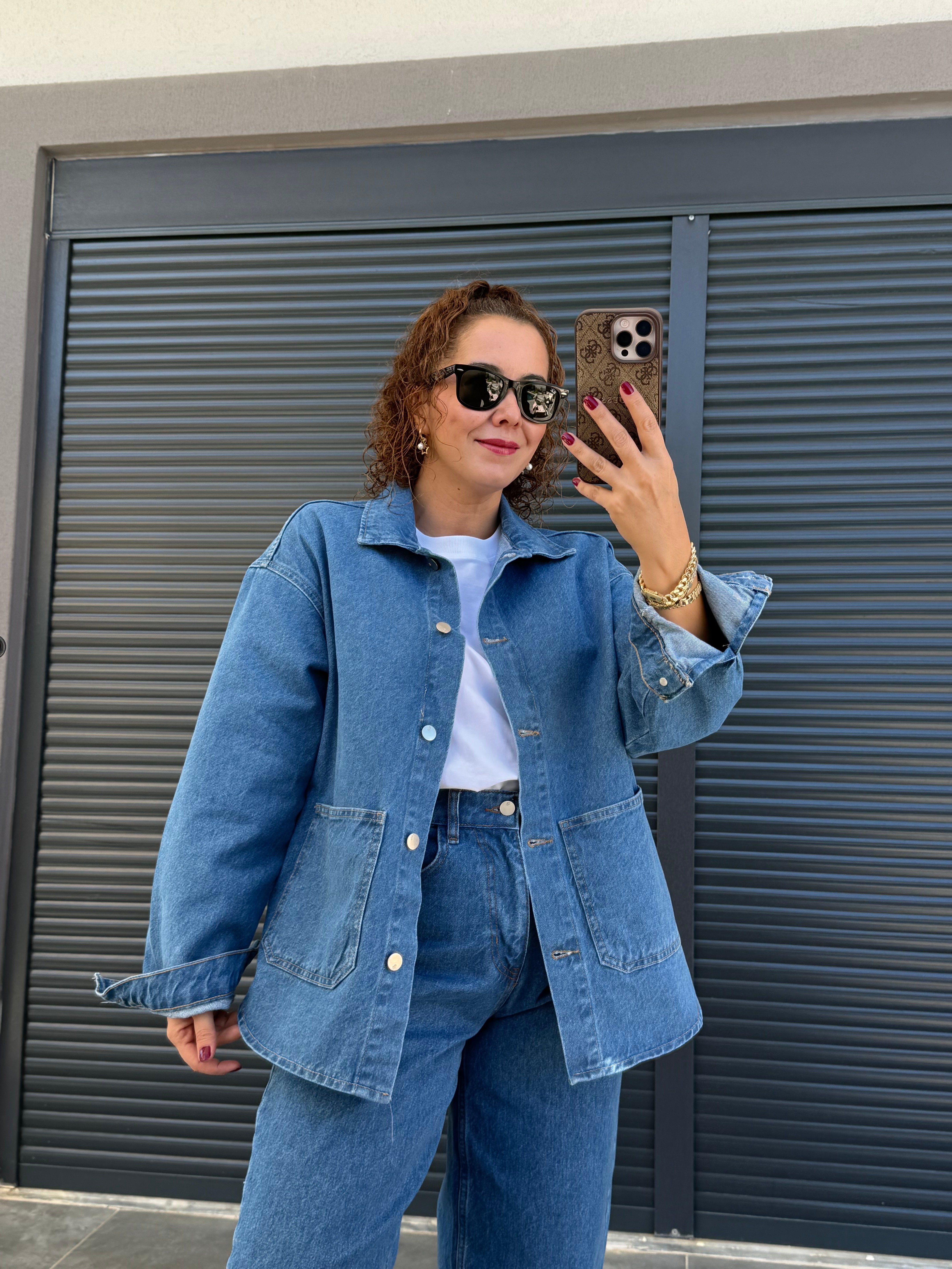Premium Cepli Denim Ceket  Mavi