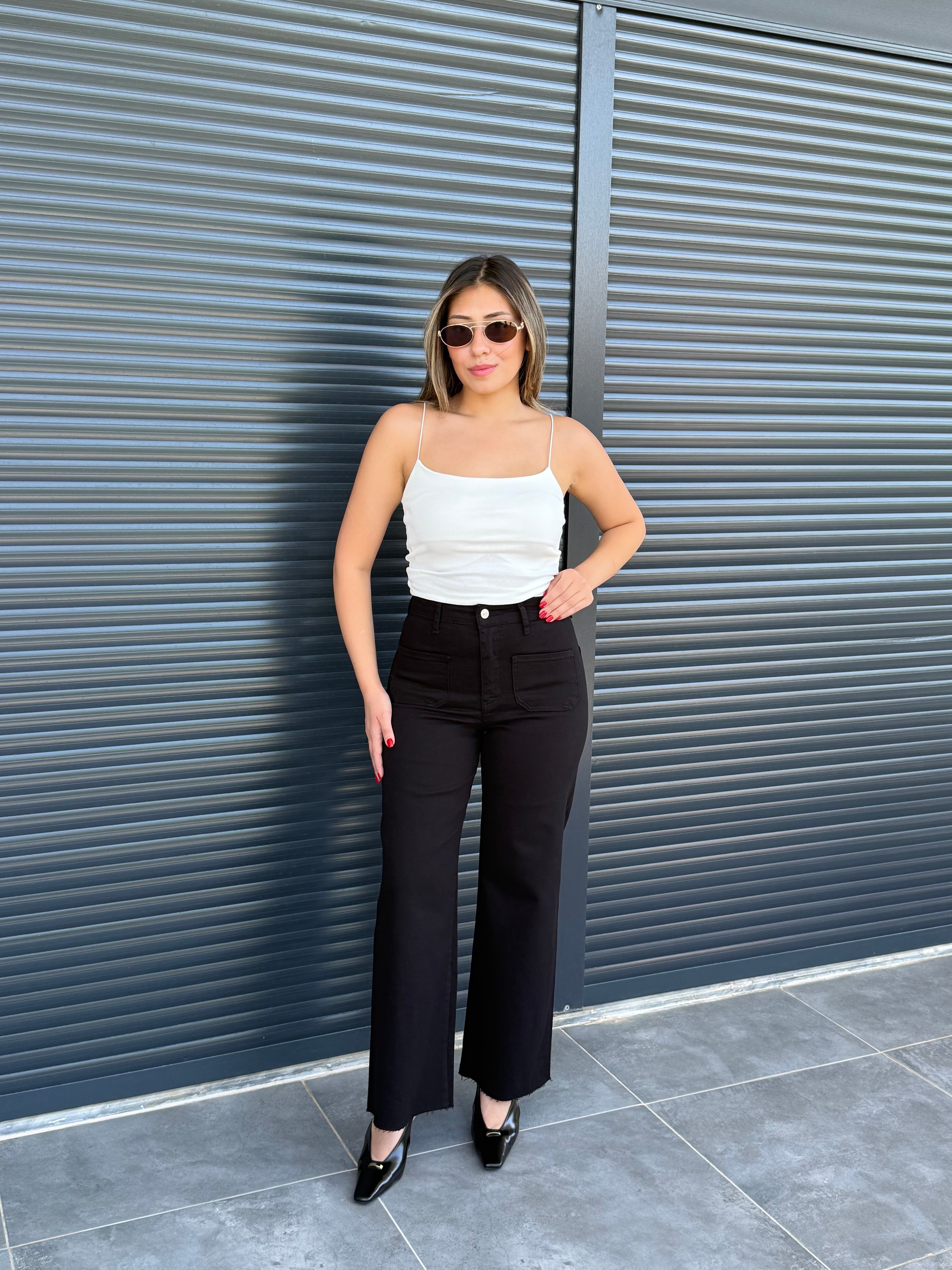 Premium Kare Cepli Palazzo Jean Siyah