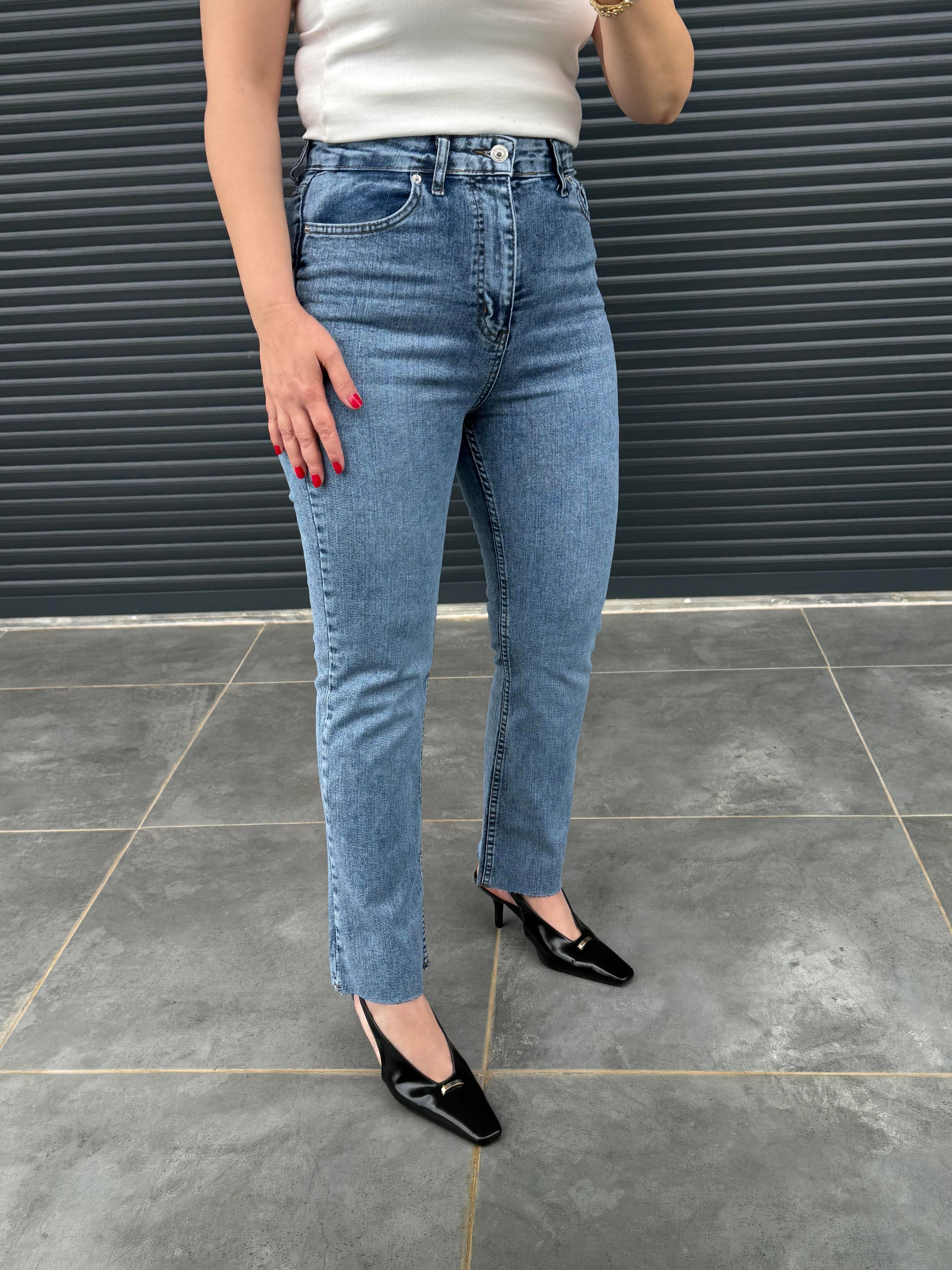 Premium Kesik Paça Boy Fit Jean Açık Mavi