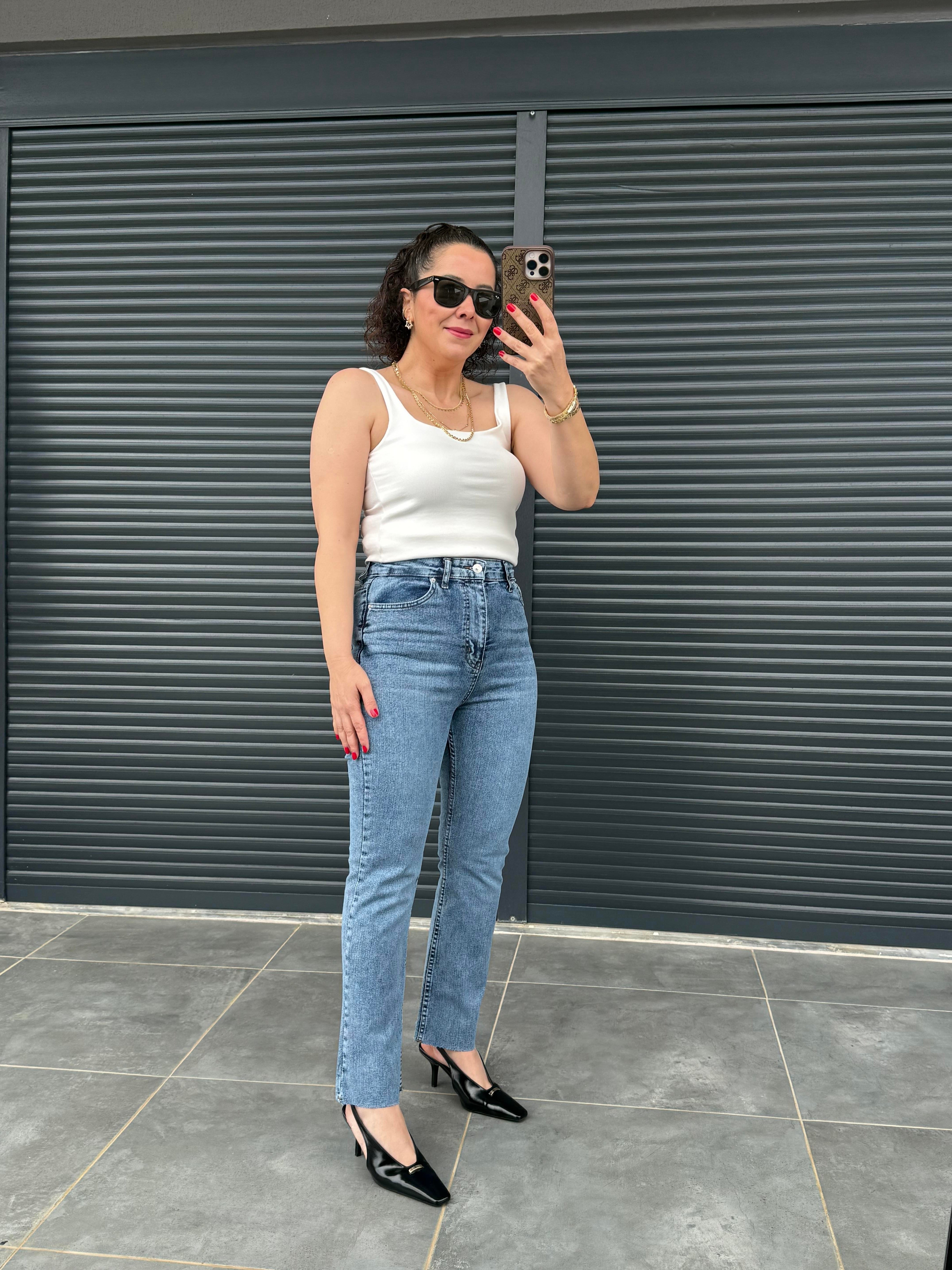 Premium Kesik Paça Boy Fit Jean Açık Mavi