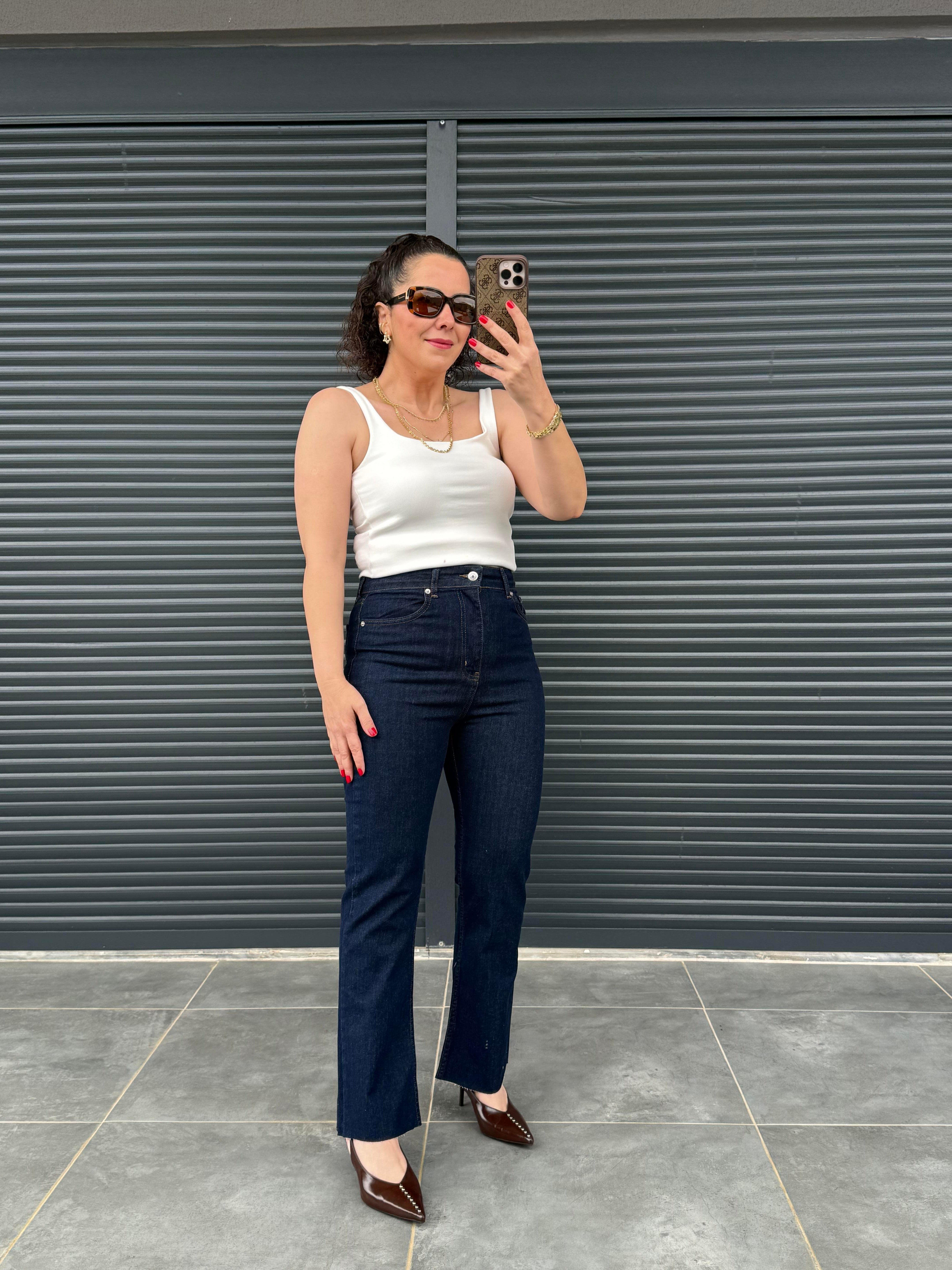 Premium Kesik Paça Boy Fit Jean Lacivert