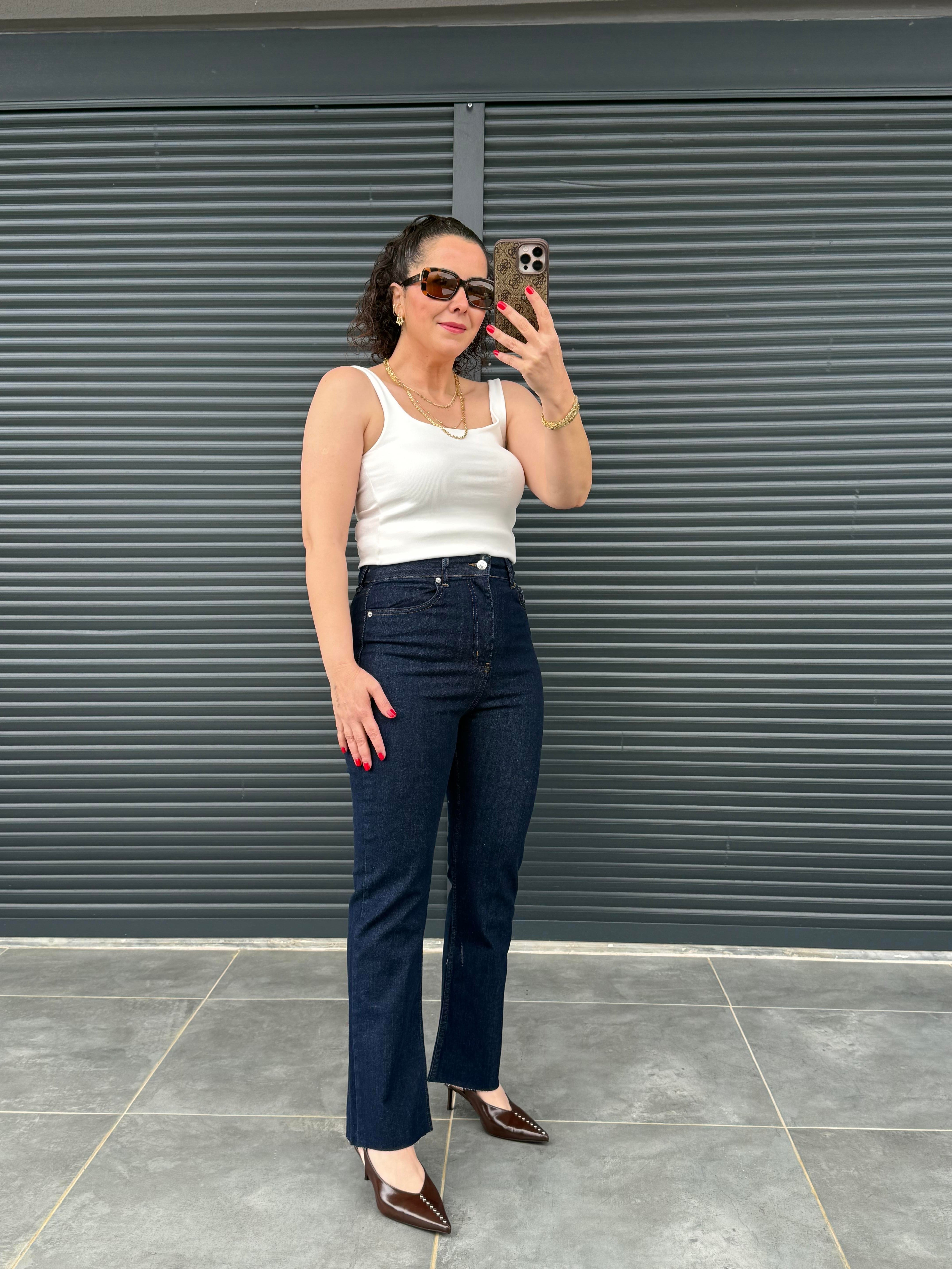 Premium Kesik Paça Boy Fit Jean Lacivert