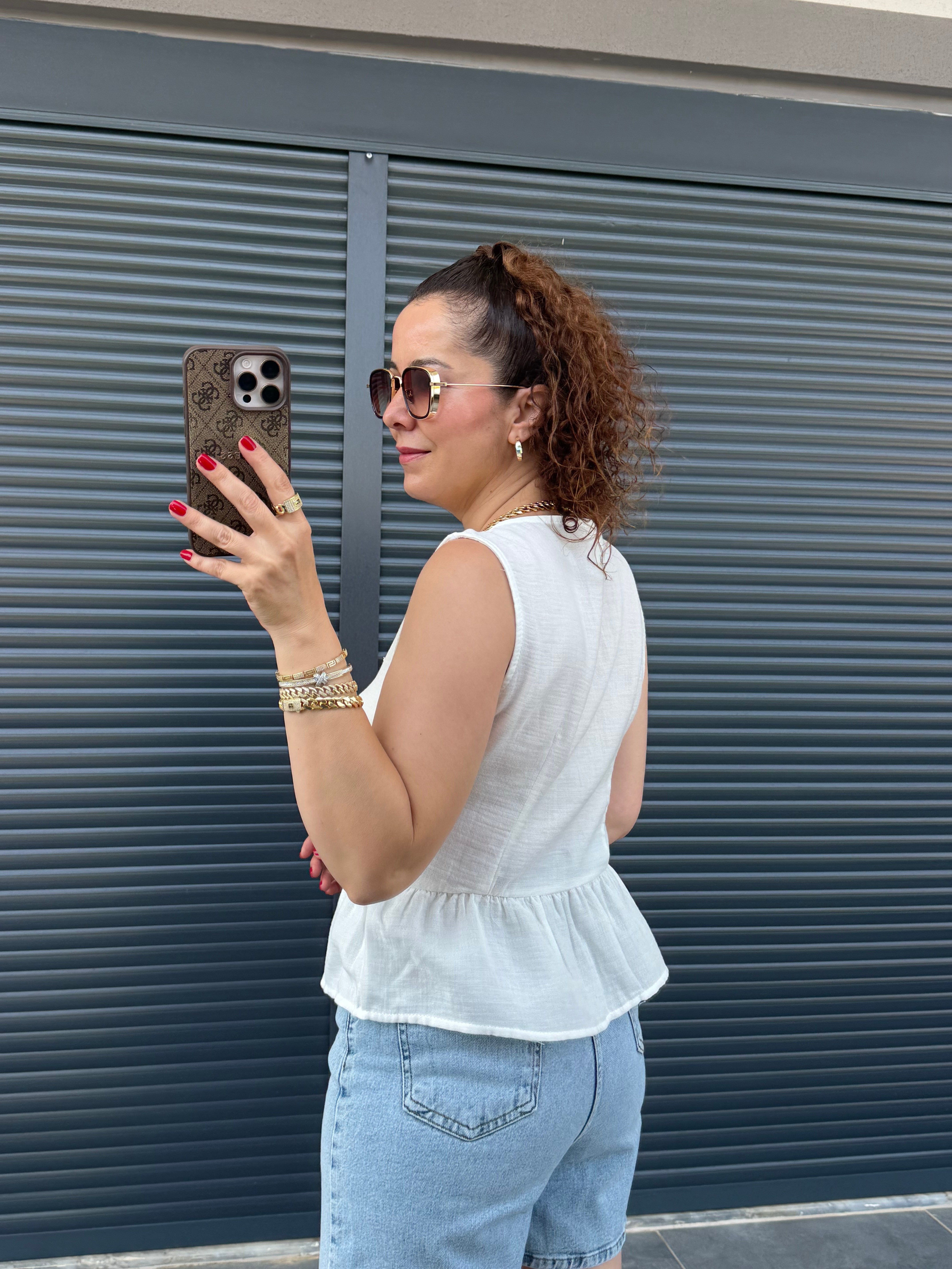 Premium Müslin Önü Fiyonklu Bluz Beyaz