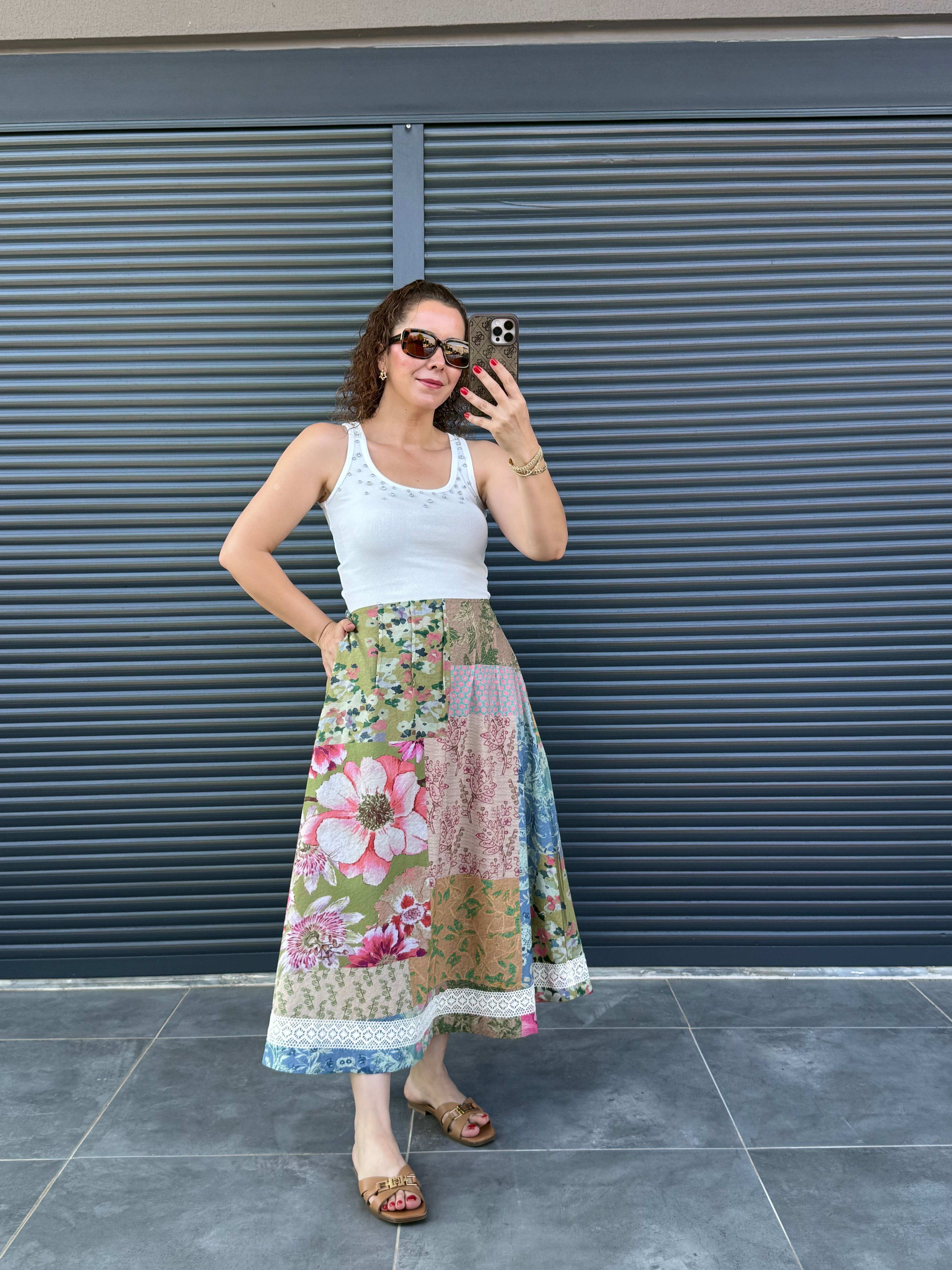 Premium Patchwork Desenli Etek