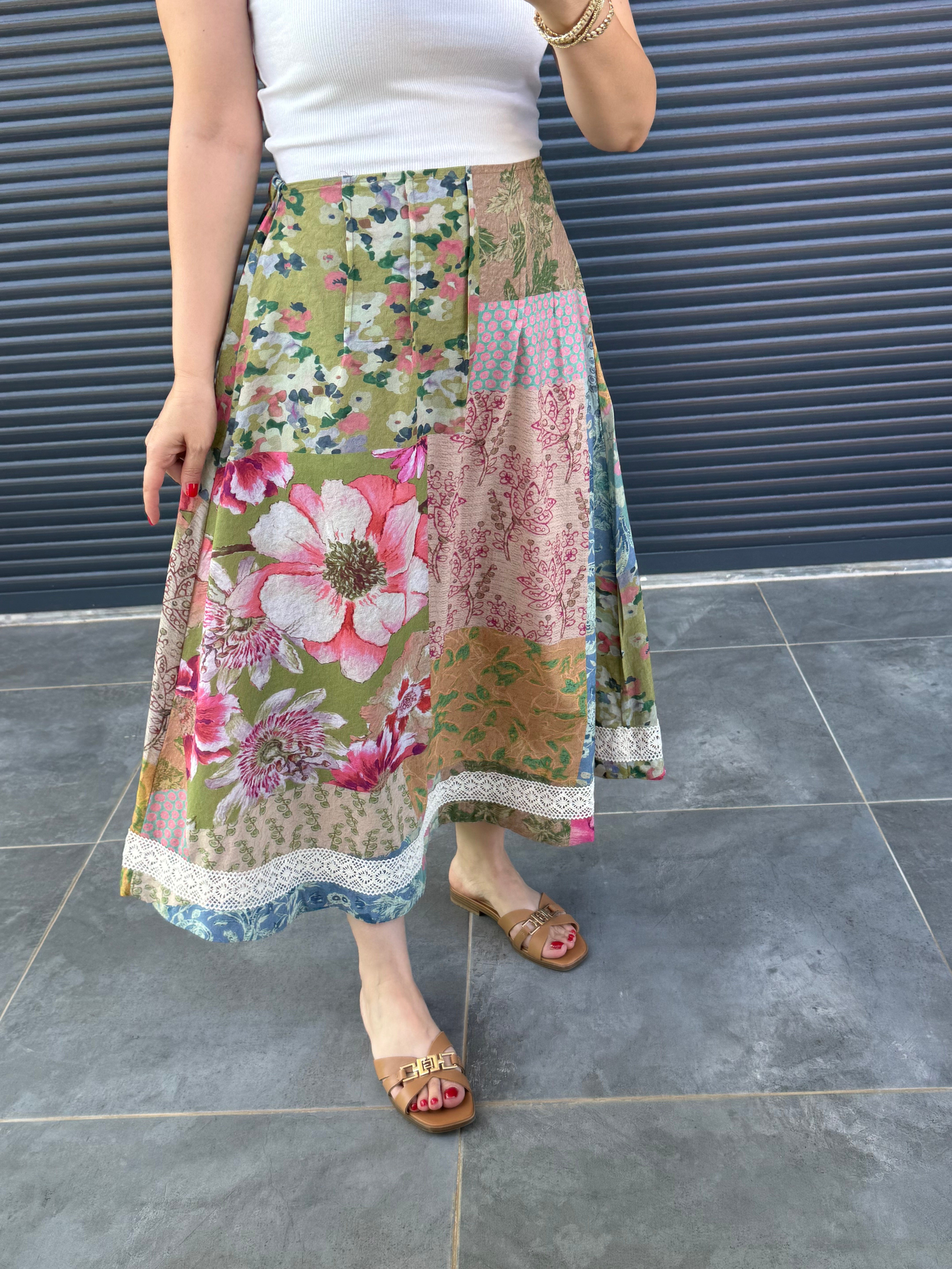 Premium Patchwork Desenli Etek