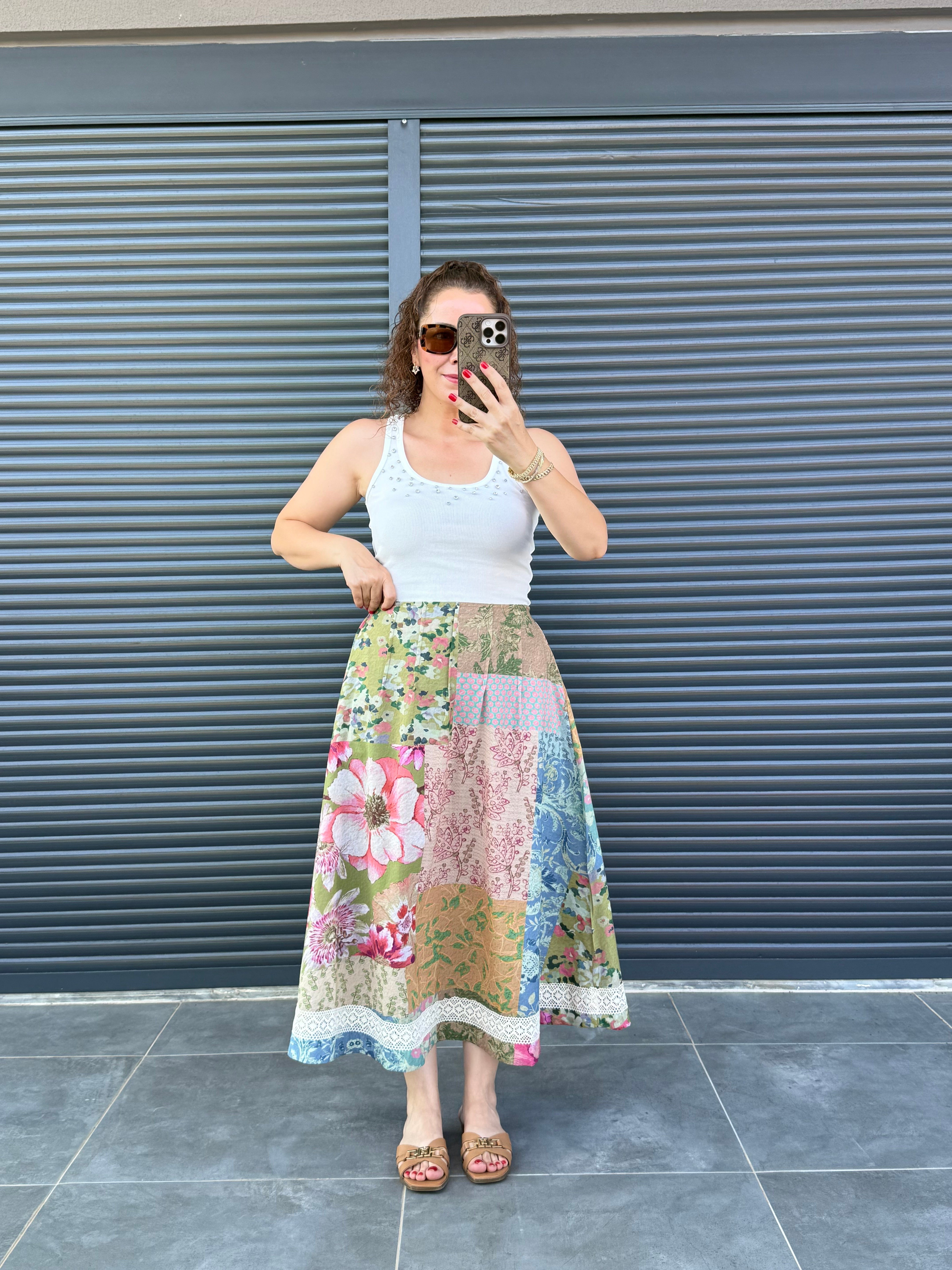 Premium Patchwork Desenli Etek