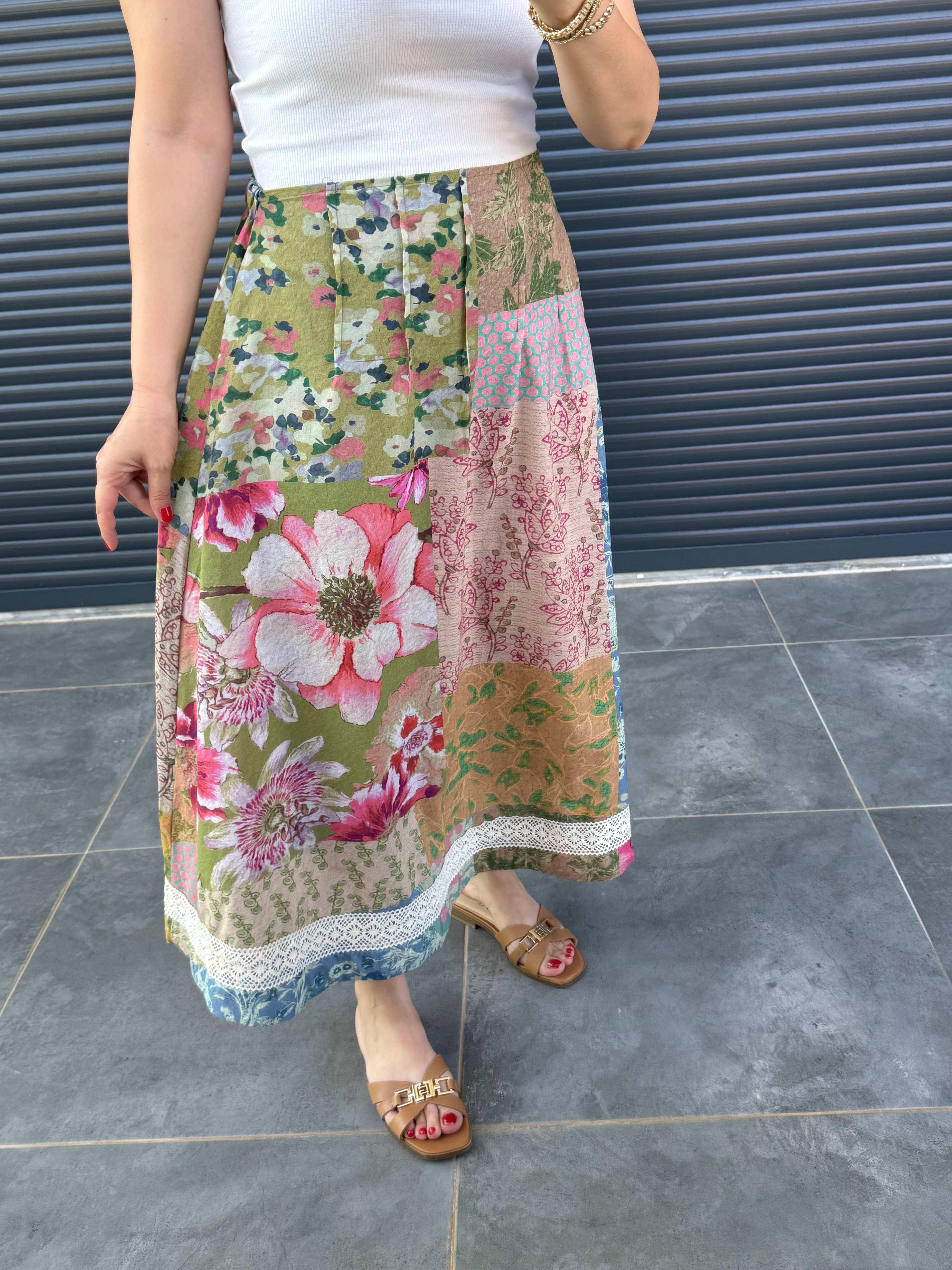 Premium Patchwork Desenli Etek