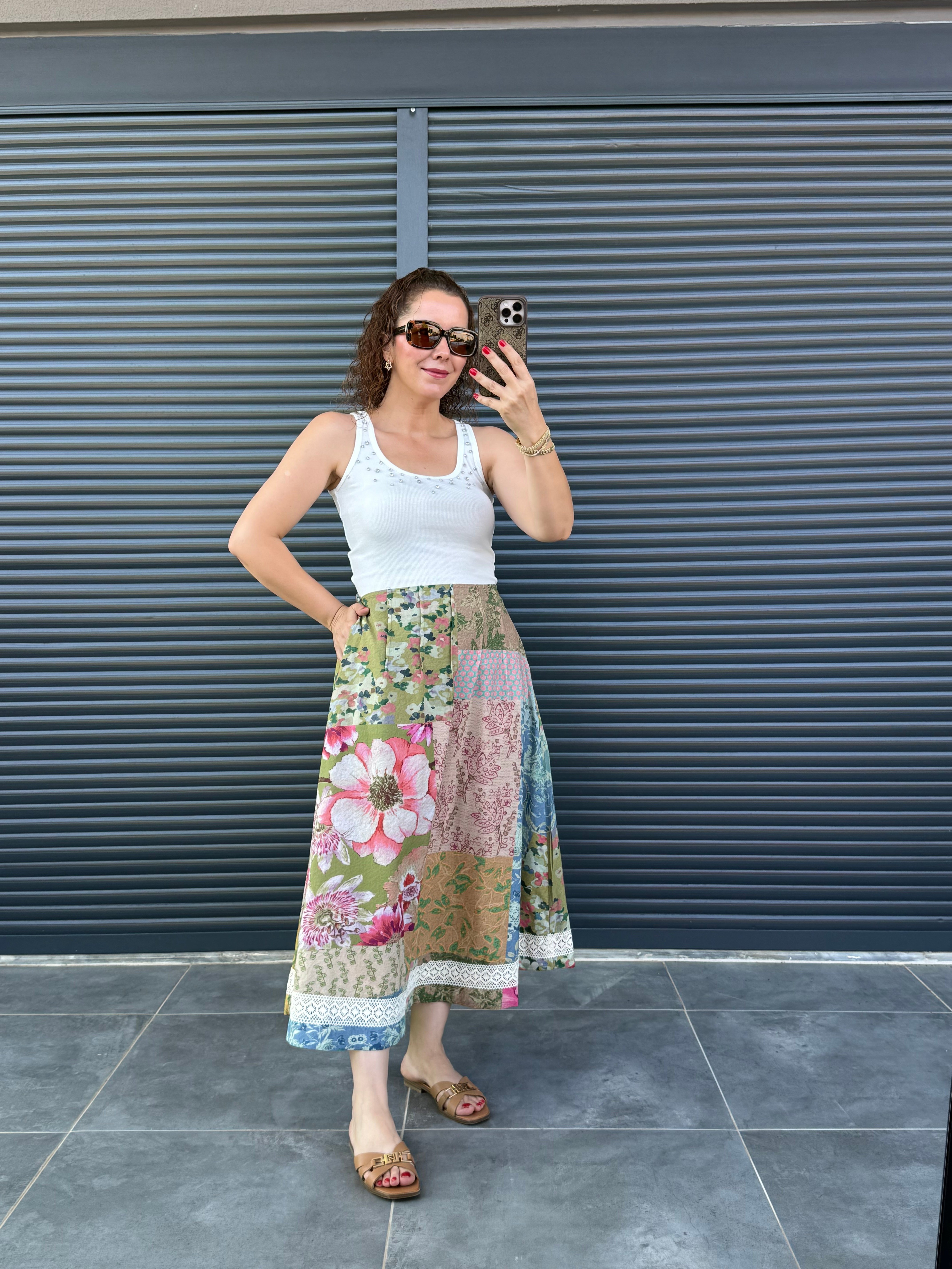 Premium Patchwork Desenli Etek