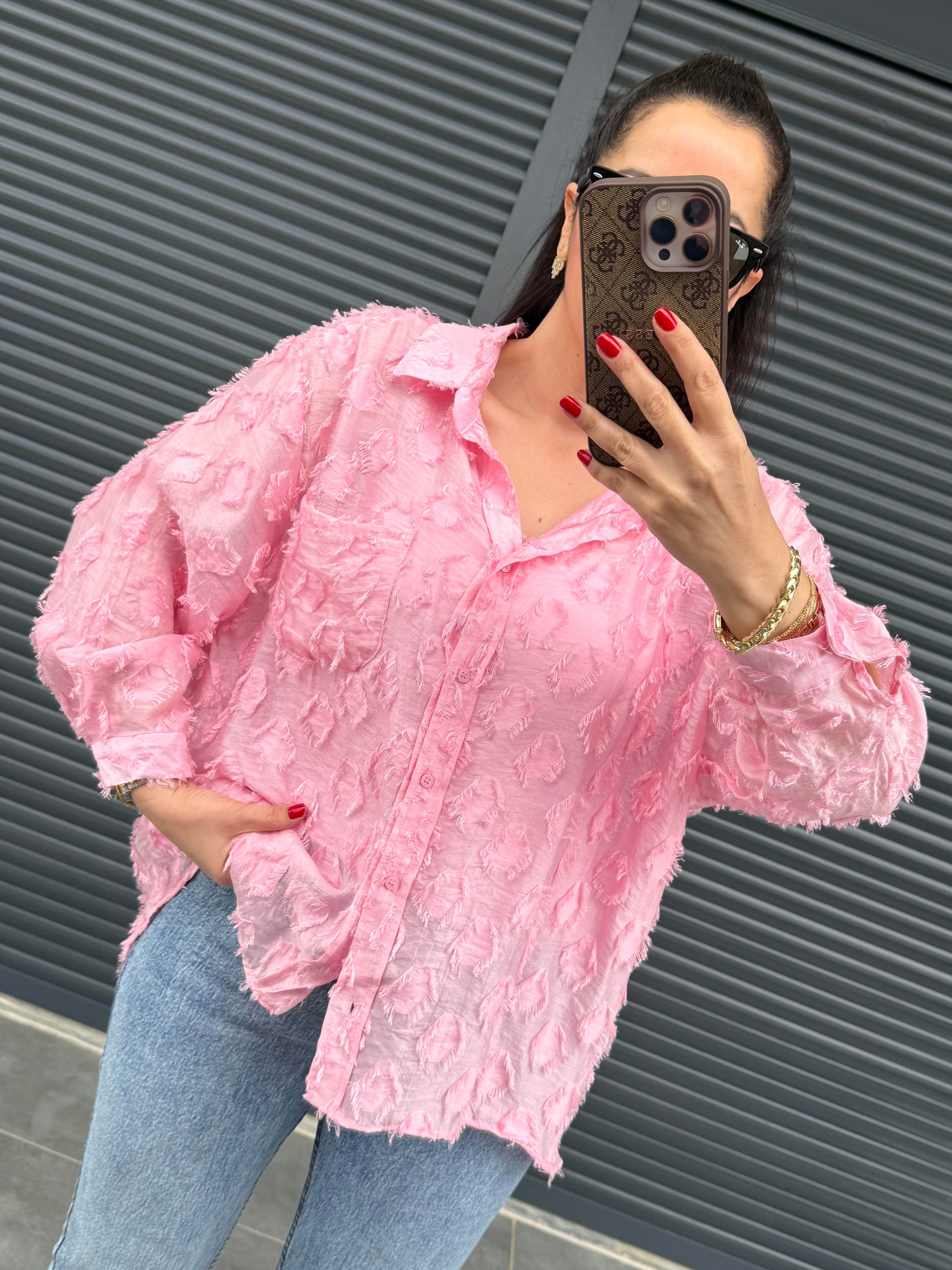 Premium Püskül Detaylı Gömlek Pembe