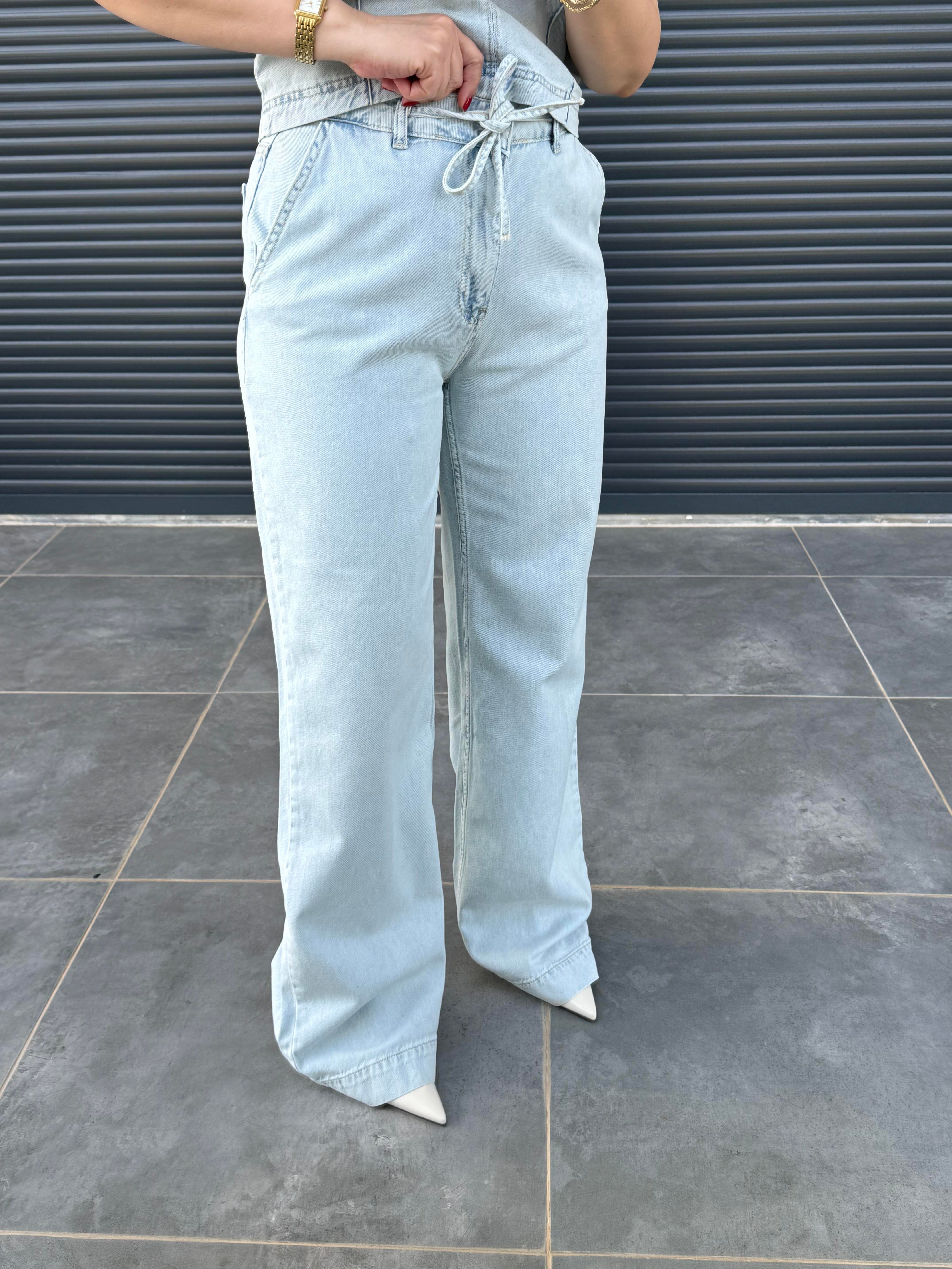 Premium Tensel Denim Bluz Pantolon Takım Buz Mavi