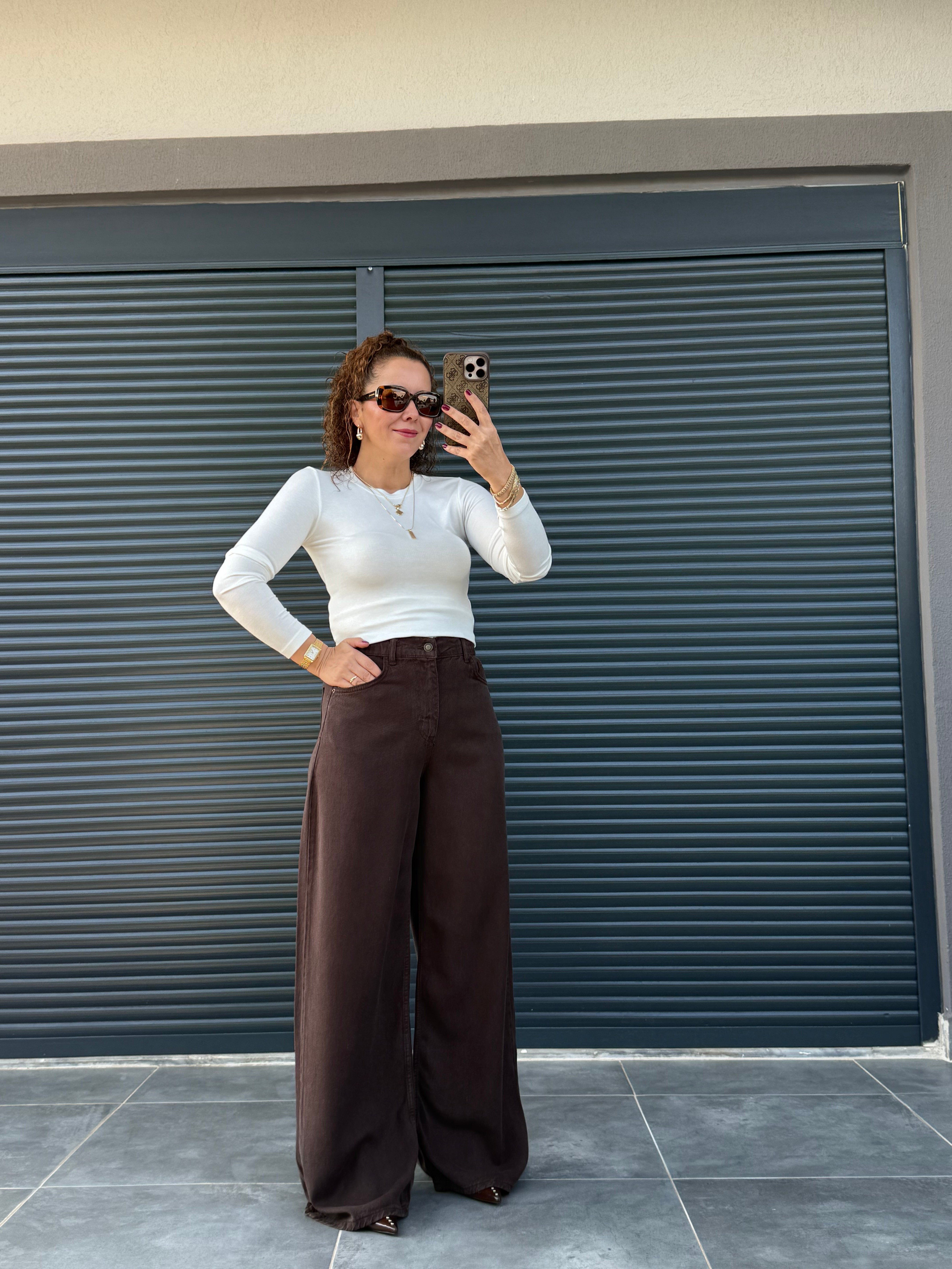 Premium Tensel Denim Palazzo Acı Kahve
