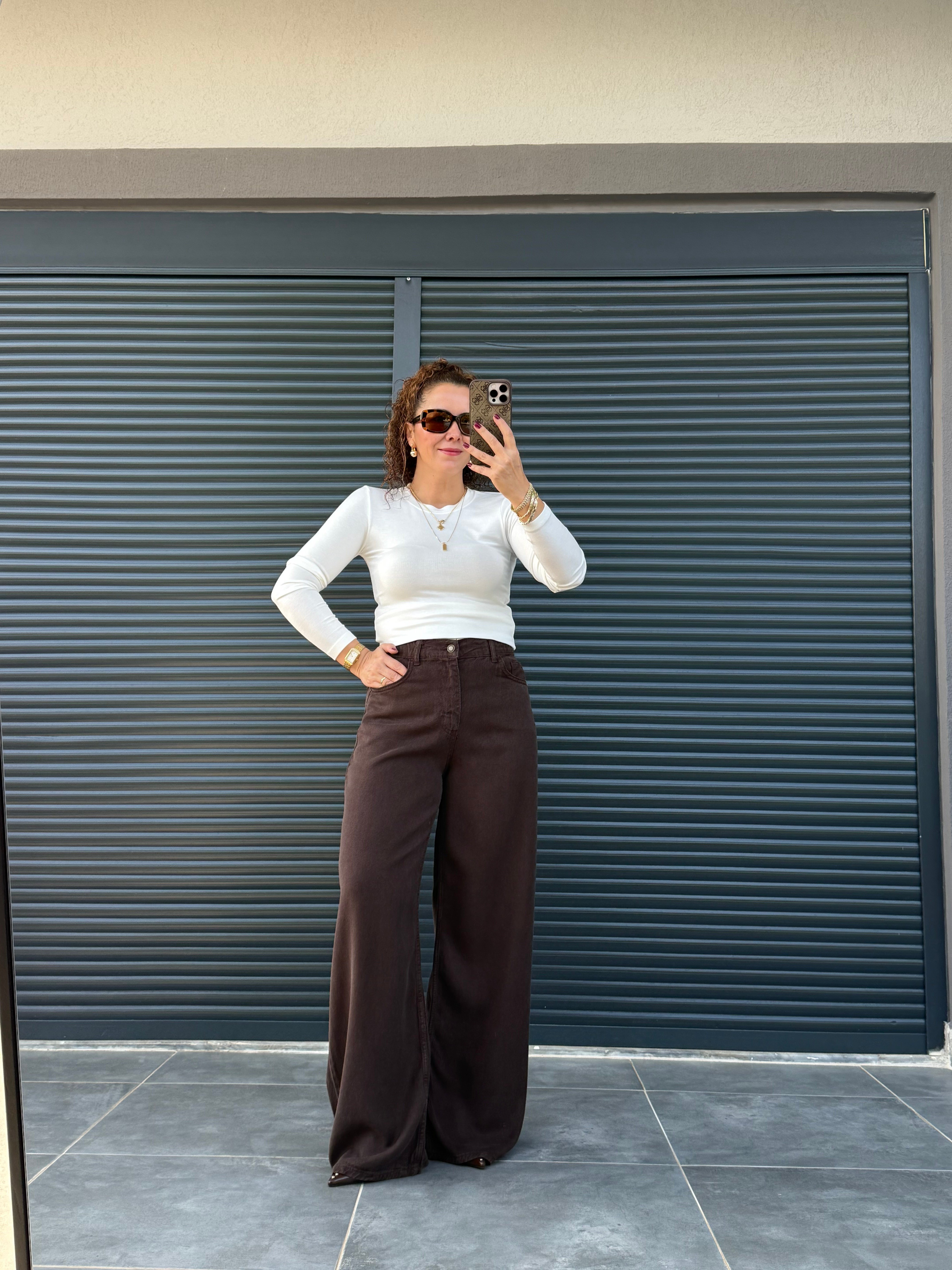 Premium Tensel Denim Palazzo Acı Kahve