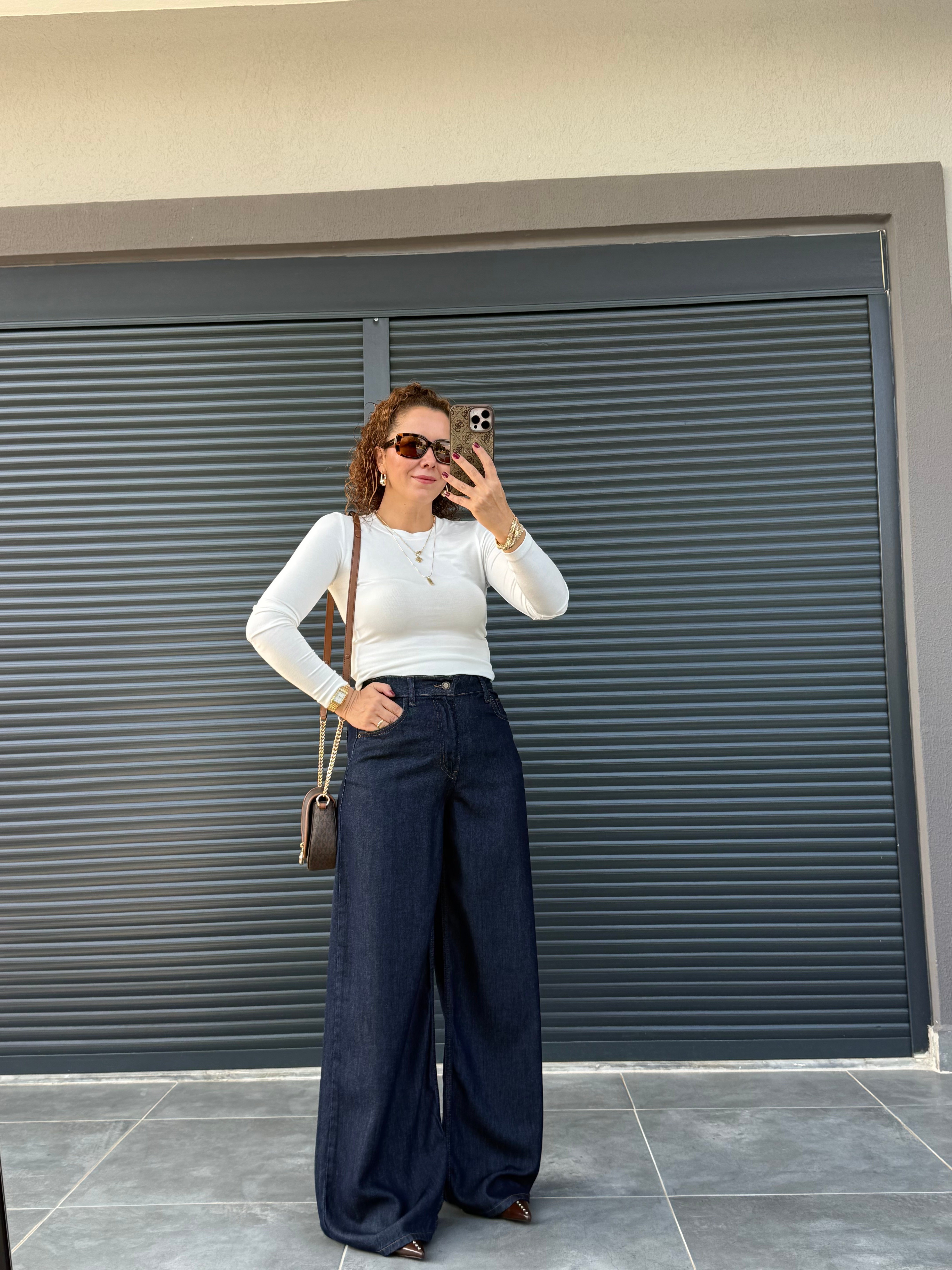 Premium Tensel Denim Palazzo Lacivert