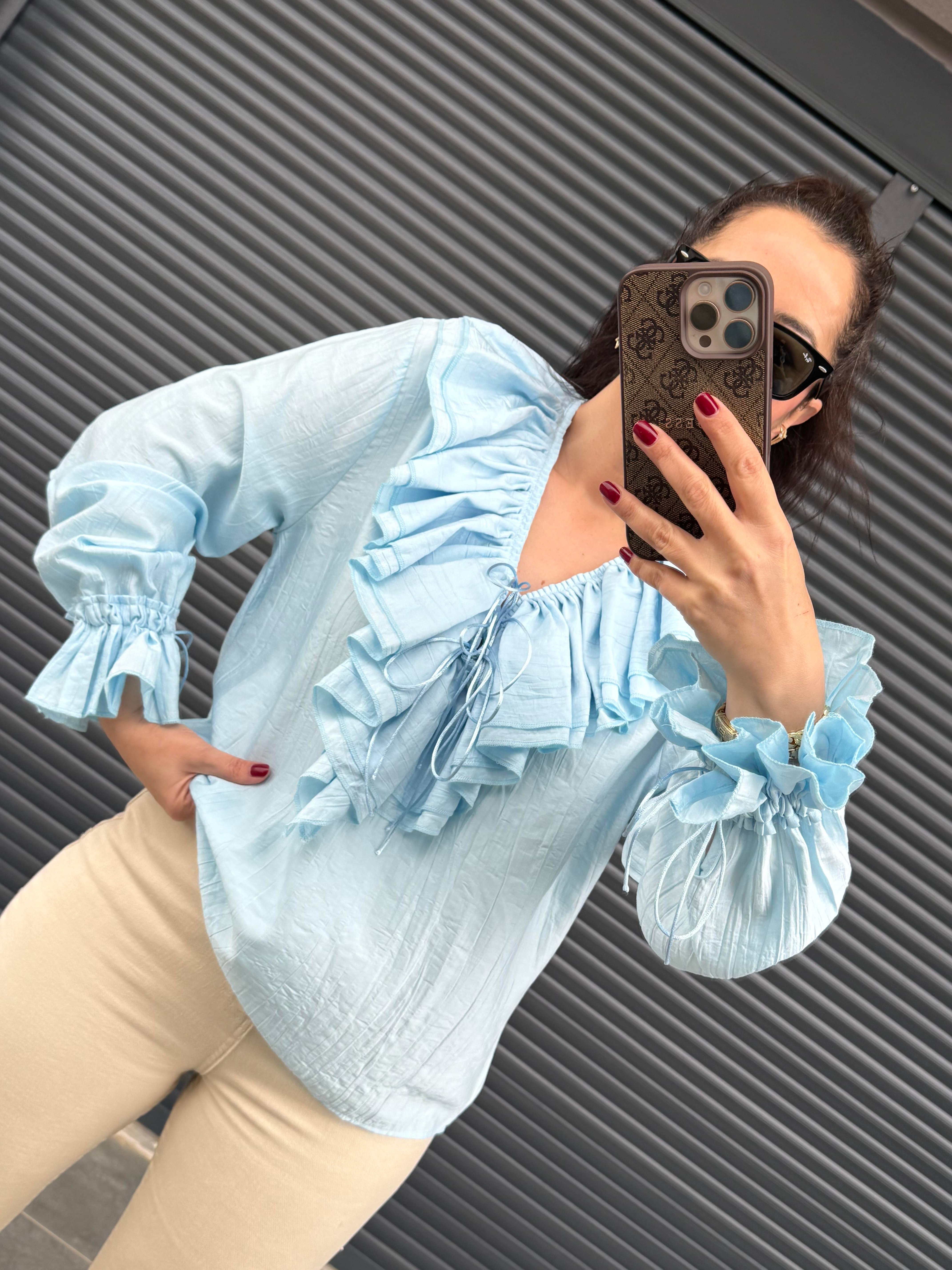 Premium Zr Fırfırlı Bluz Mavi