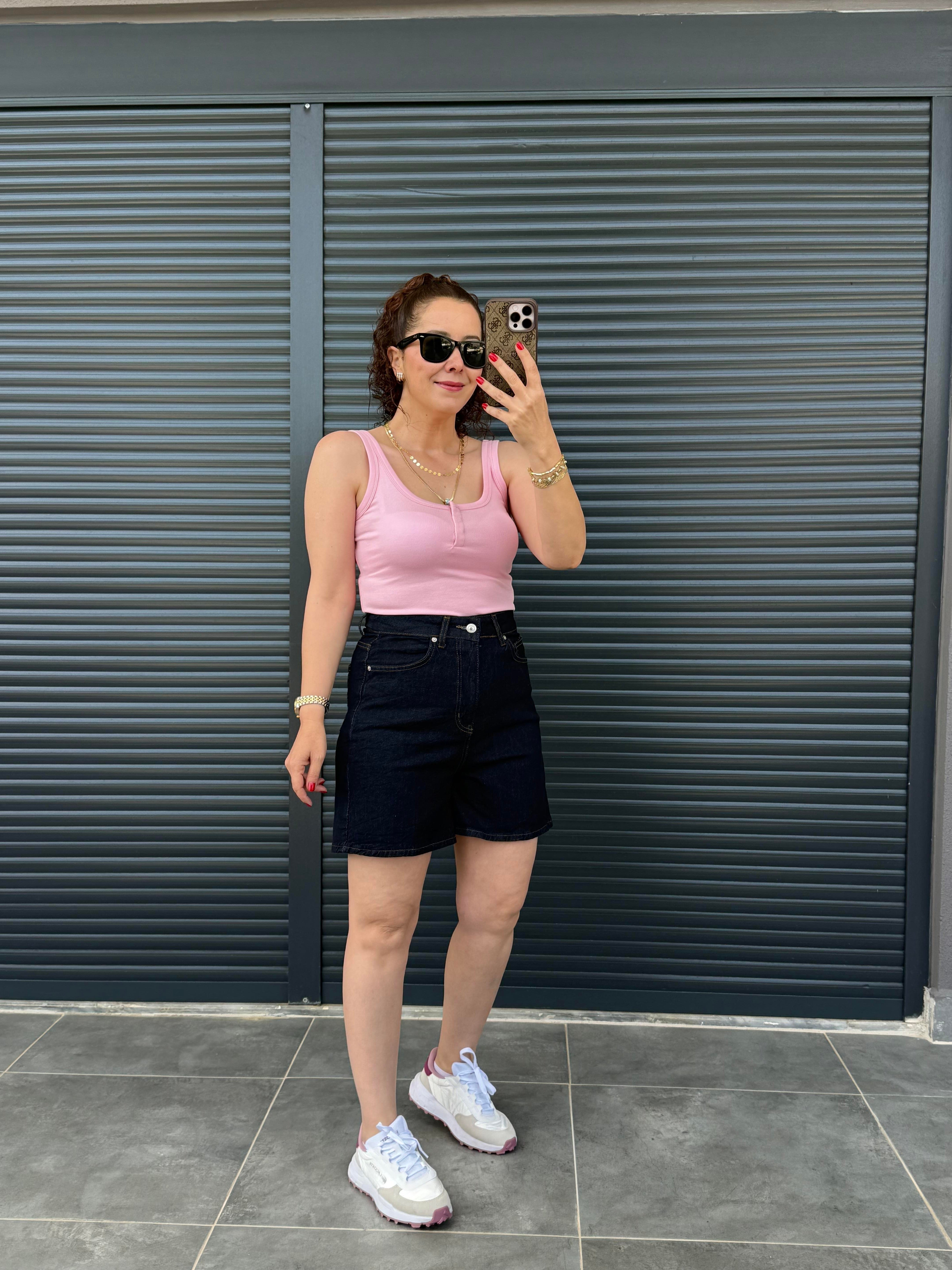 Şehir Boy Mom Kot Şort Lacivert