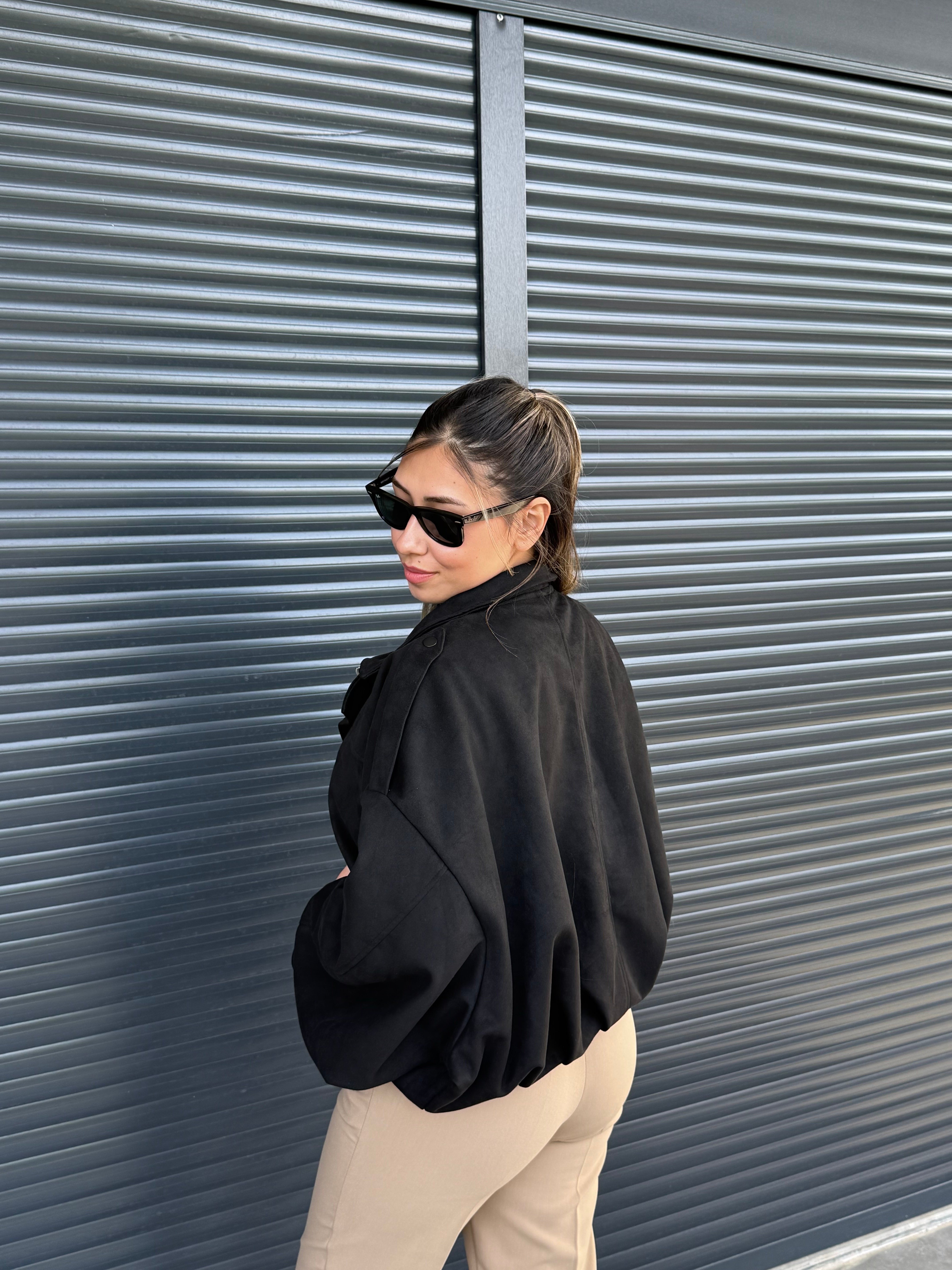Siyah Süet Bomber Ceket