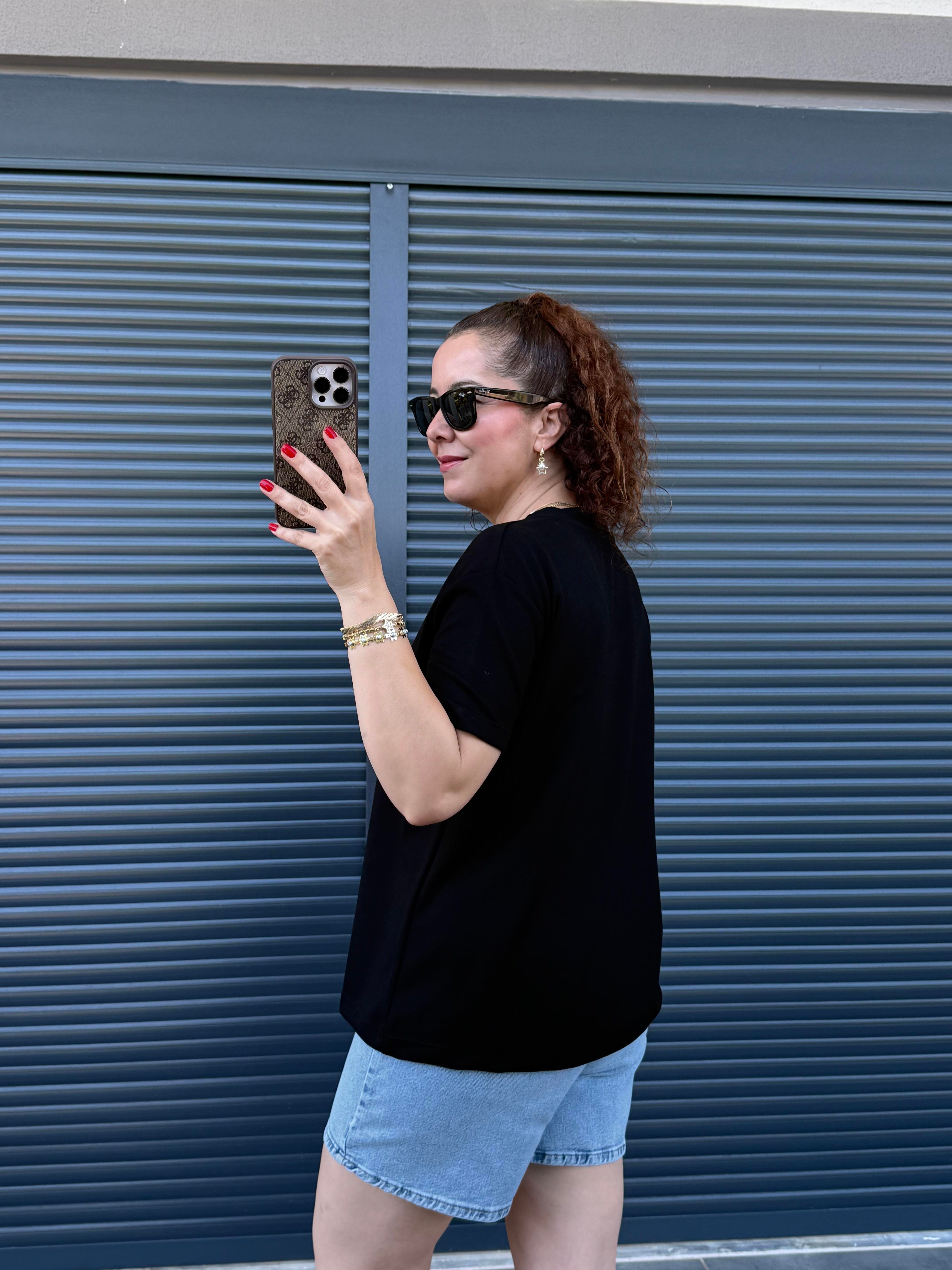 V Yaka Modal Kumaş T-shirt Siyah