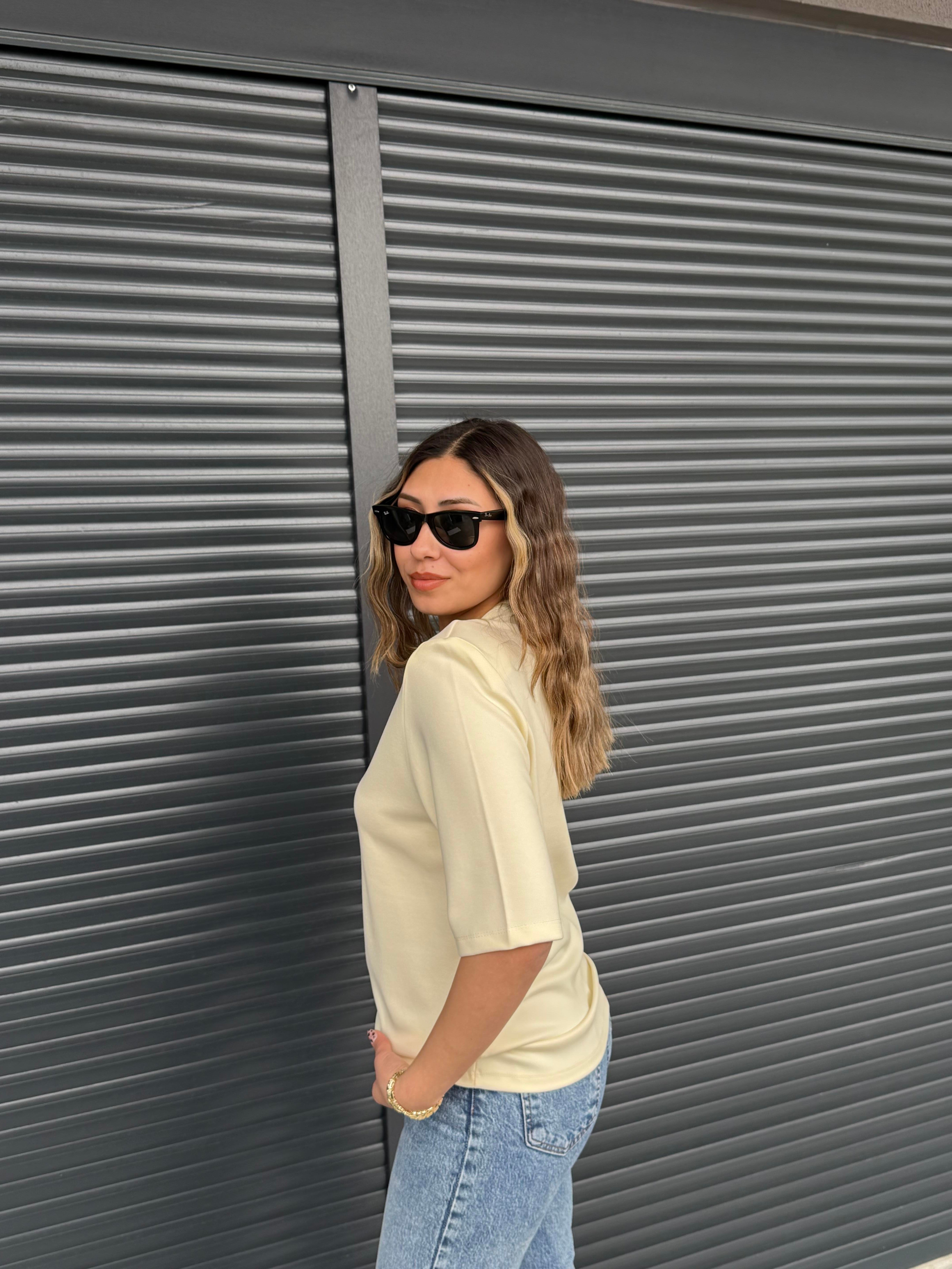 Vatkalı Basic T-shirt  Açık Sarı
