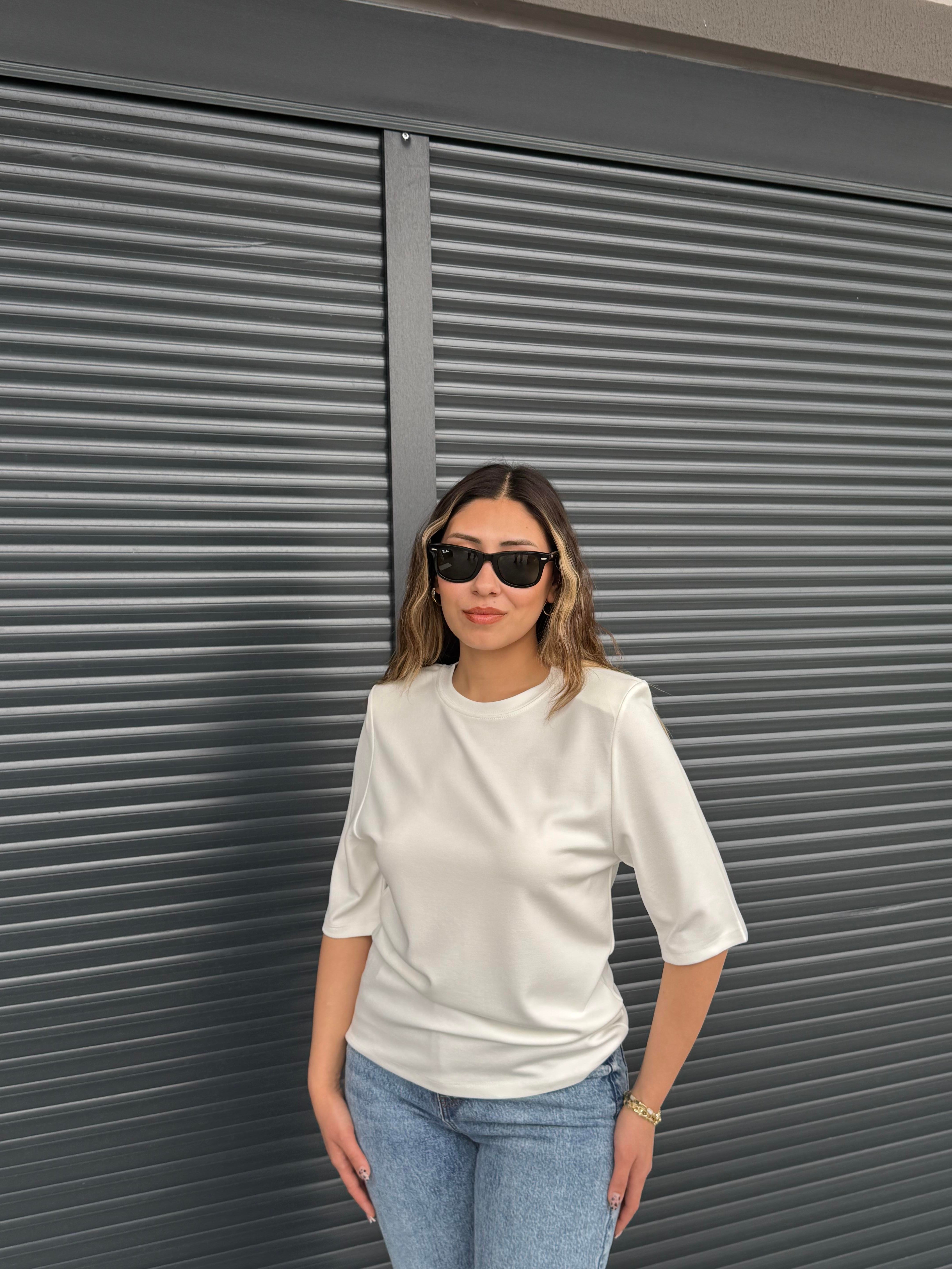 Vatkalı Basic T-shirt Beyaz