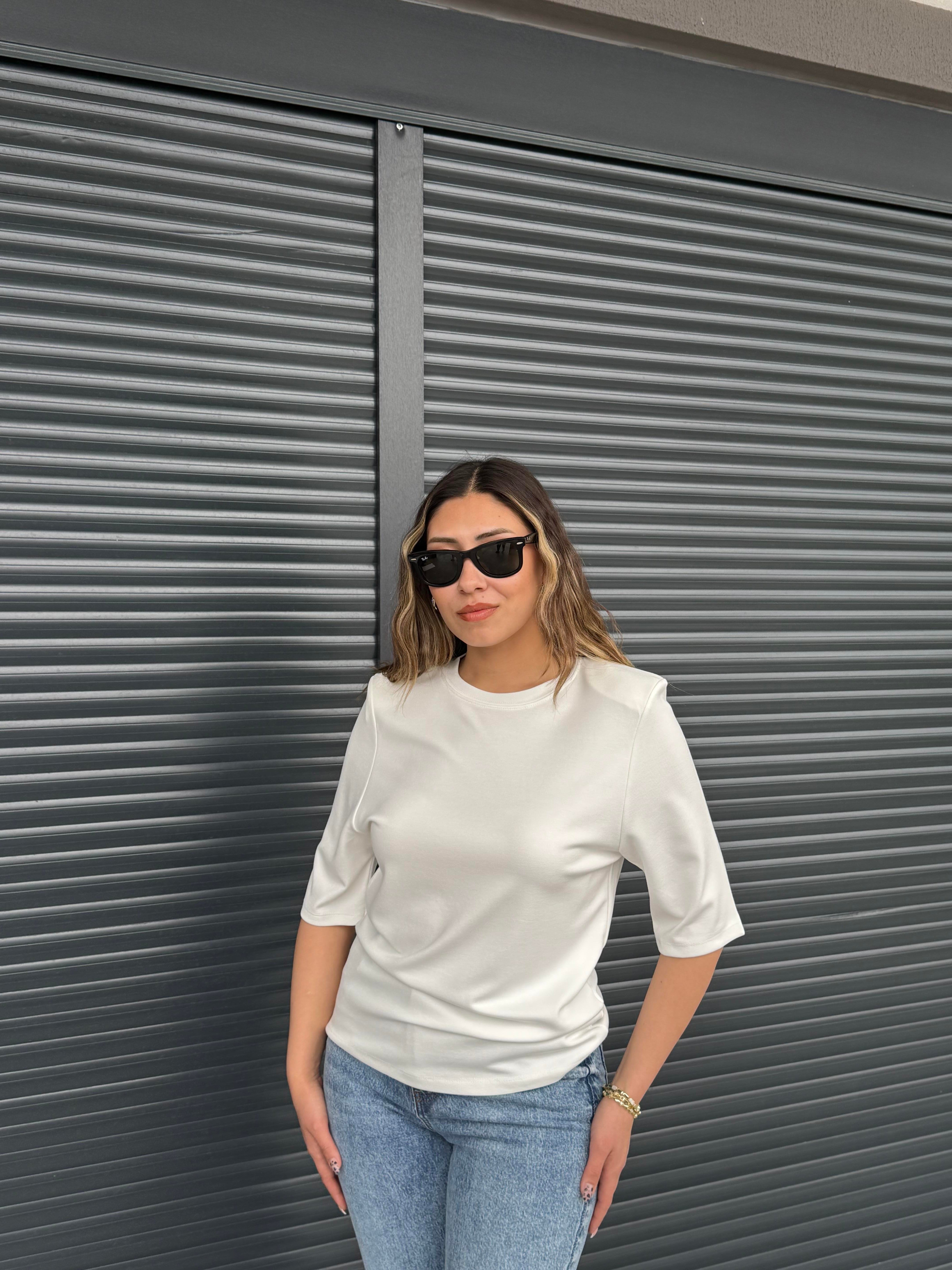 Vatkalı Basic T-shirt Beyaz