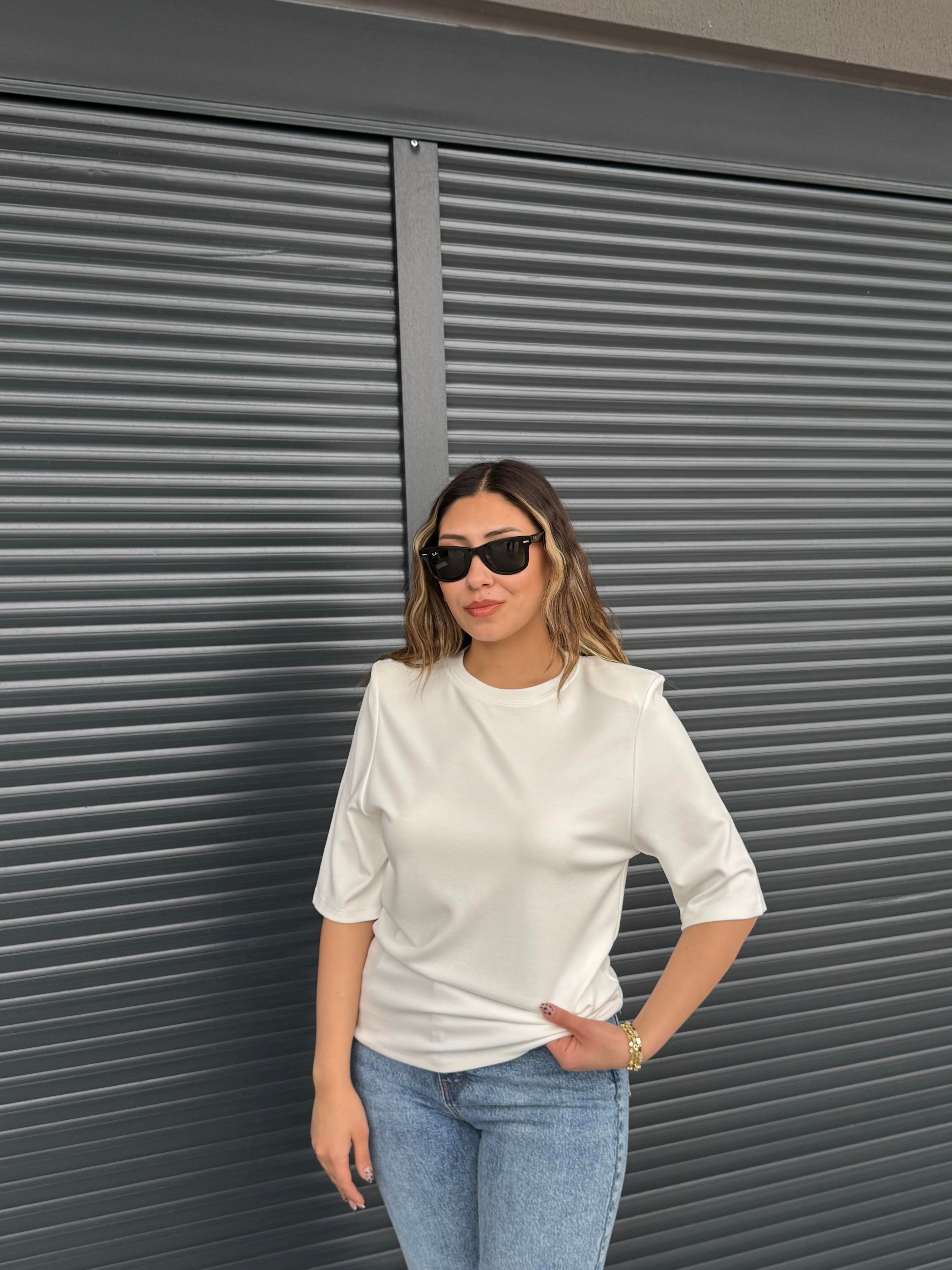 Vatkalı Basic T-shirt Beyaz