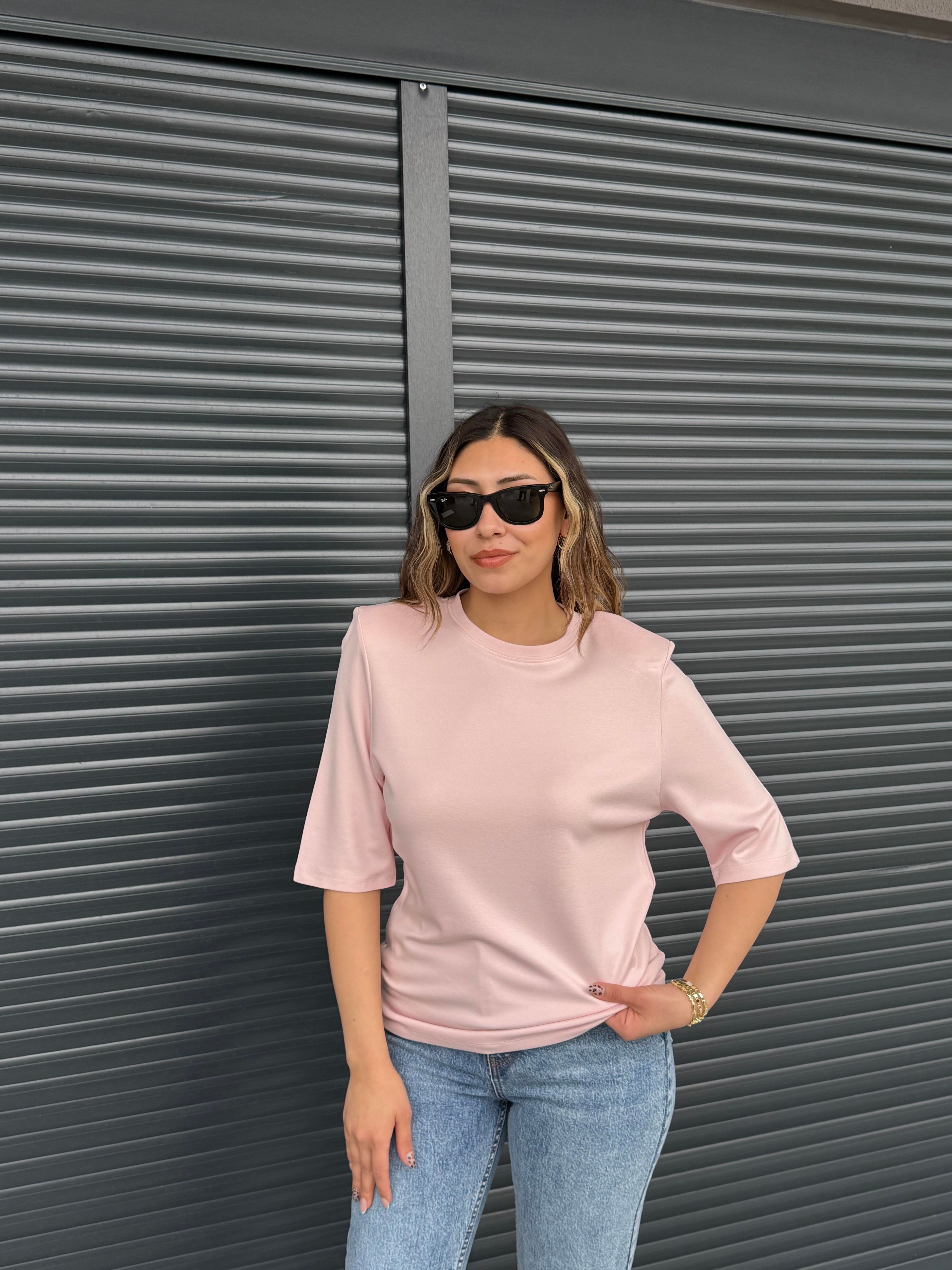 Vatkalı Basic T-shirt Pudra