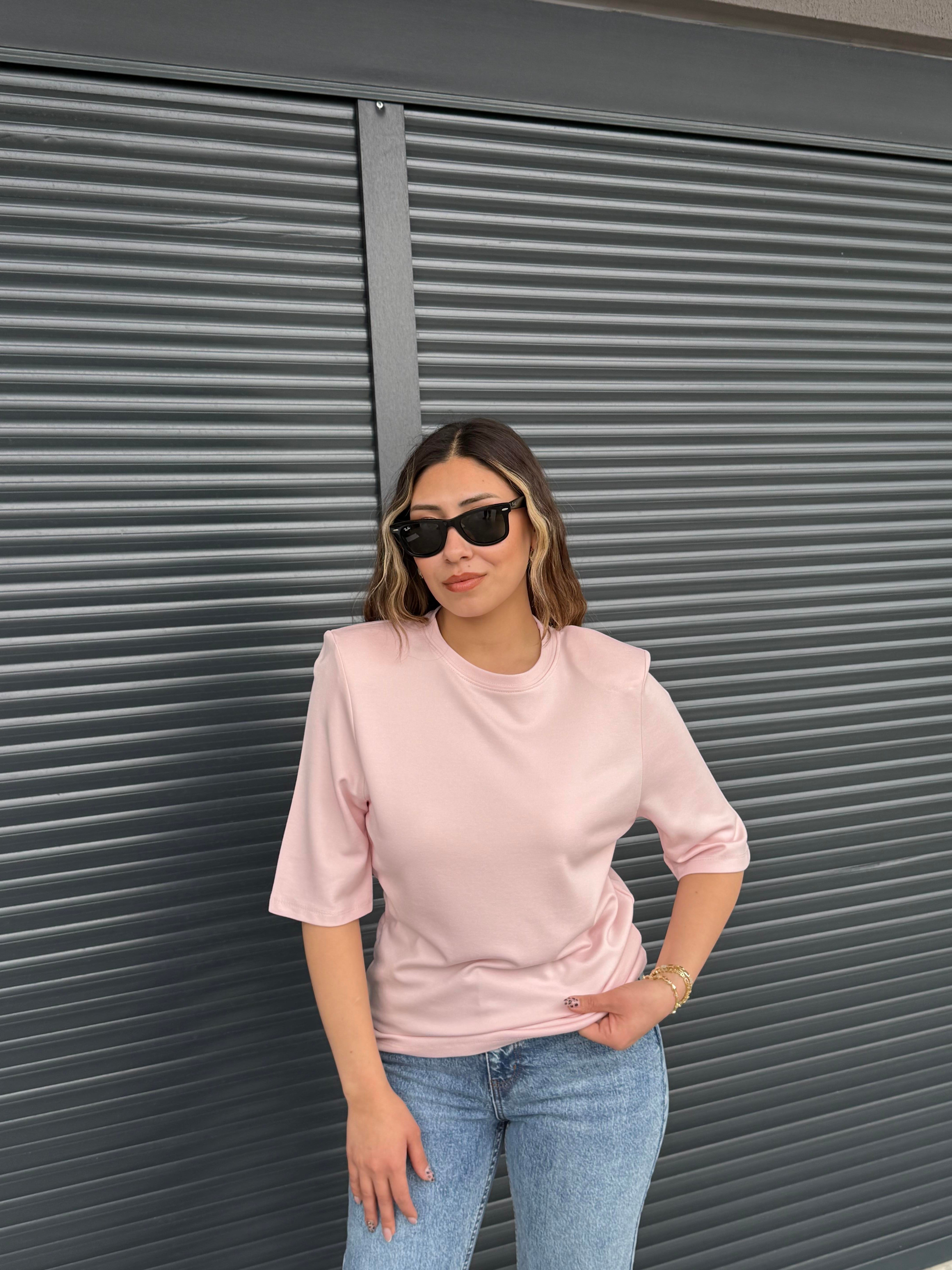 Vatkalı Basic T-shirt Pudra